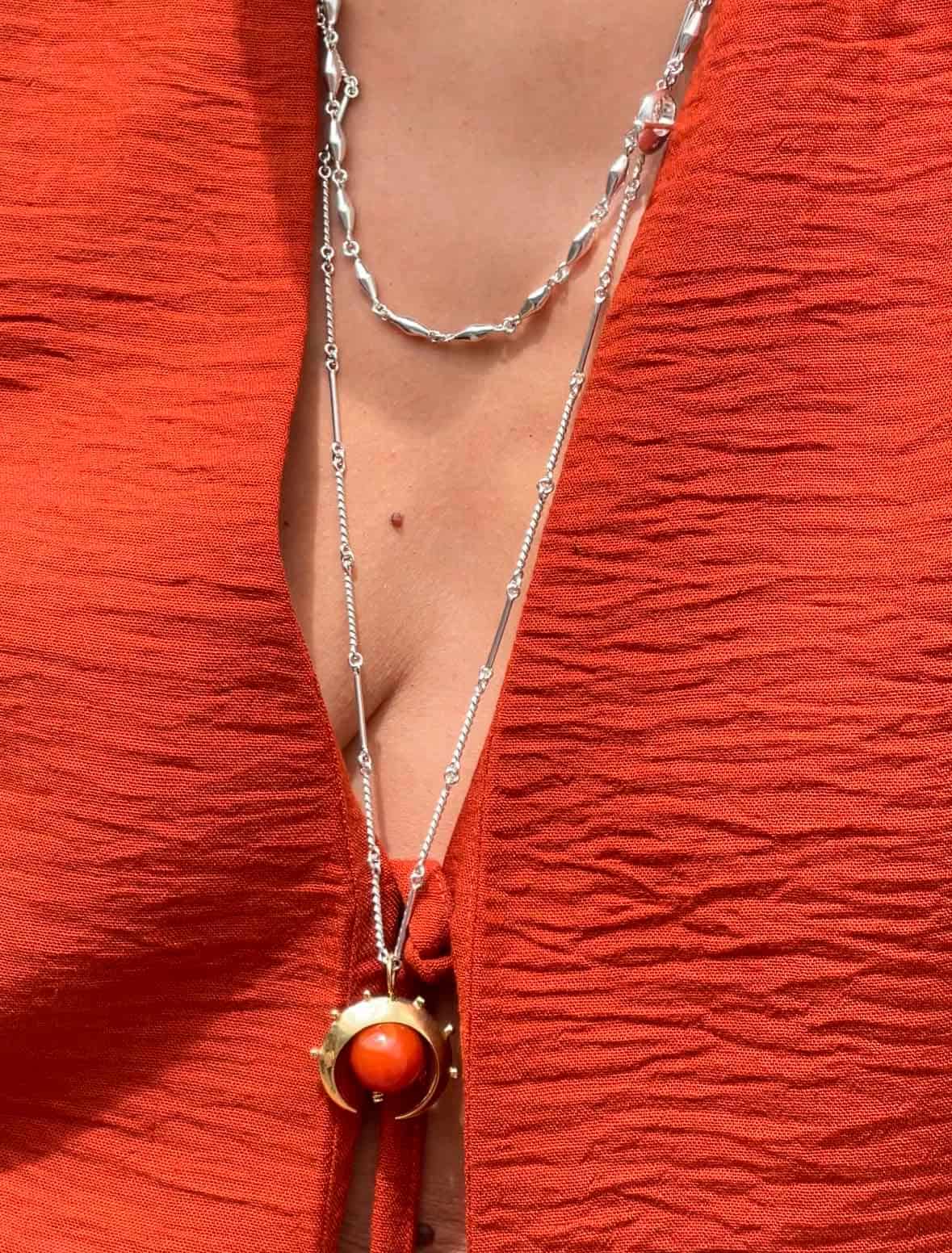 Crescent Pendant Carnelian Agate Silver - miniatura 2
