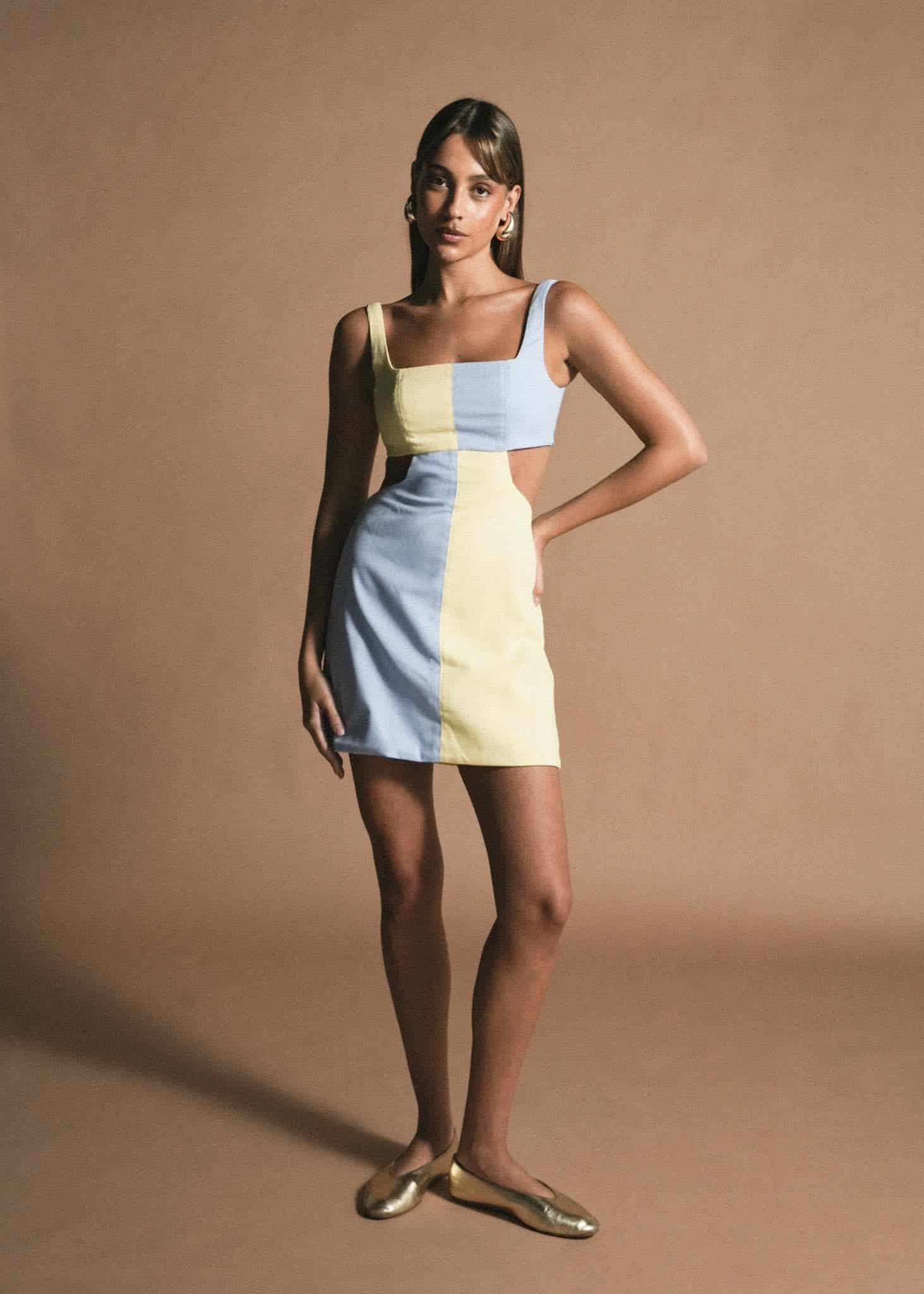 Vestido Susana Celeste/Amarillo - miniatura 1
