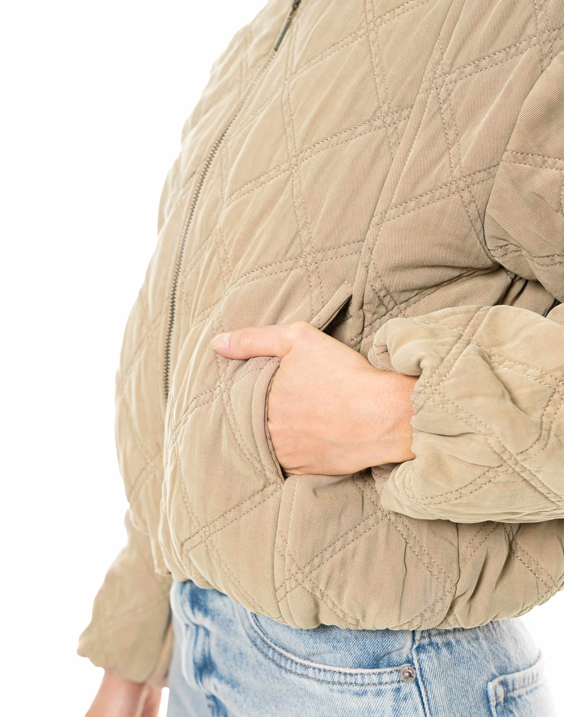Chaqueta Bomber Acolchada Tiro Regular Color Café - miniatura 4