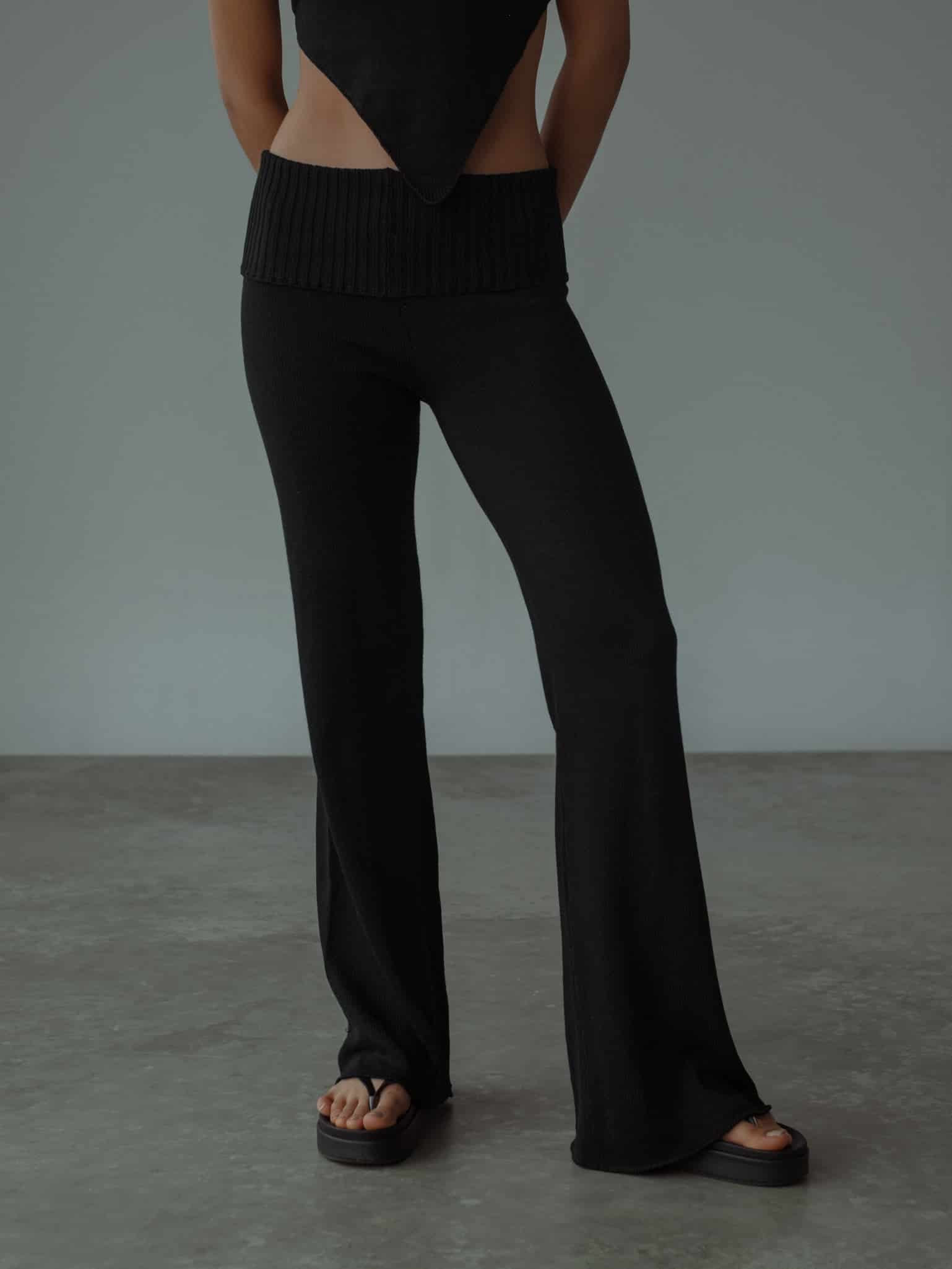 KNIT FLARE PANT - BLACK - miniatura 4