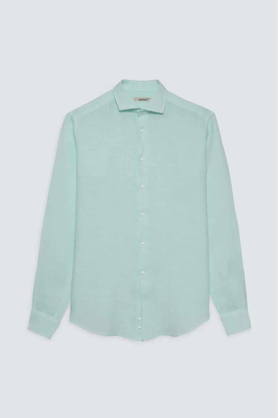Men's linen shirt light turquoise - miniatura 1