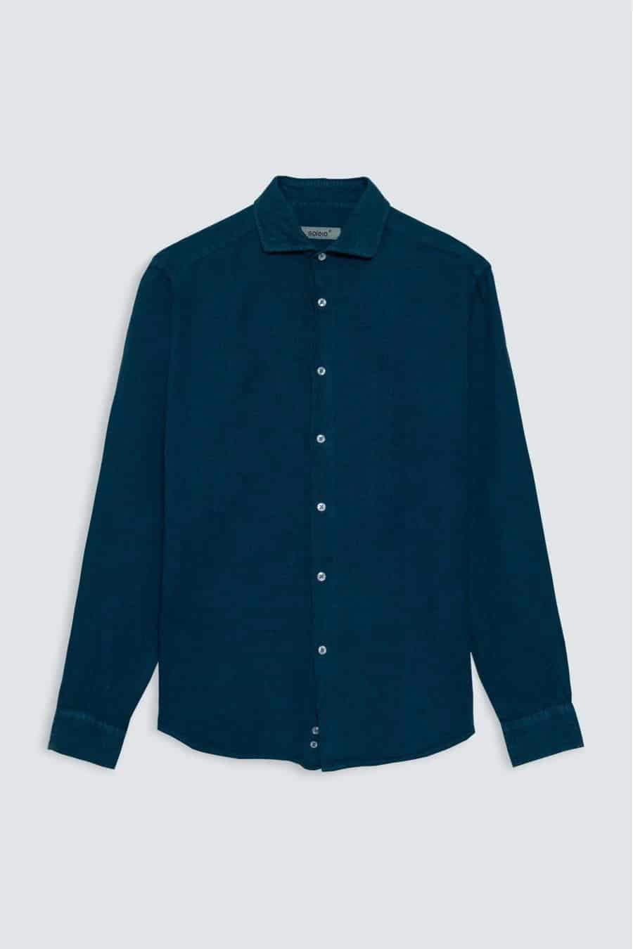 Men's linen shirt petrol blue basic - miniatura 1