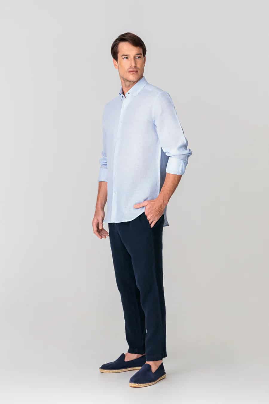 Men's linen shirt mini stripes blue - miniatura 2