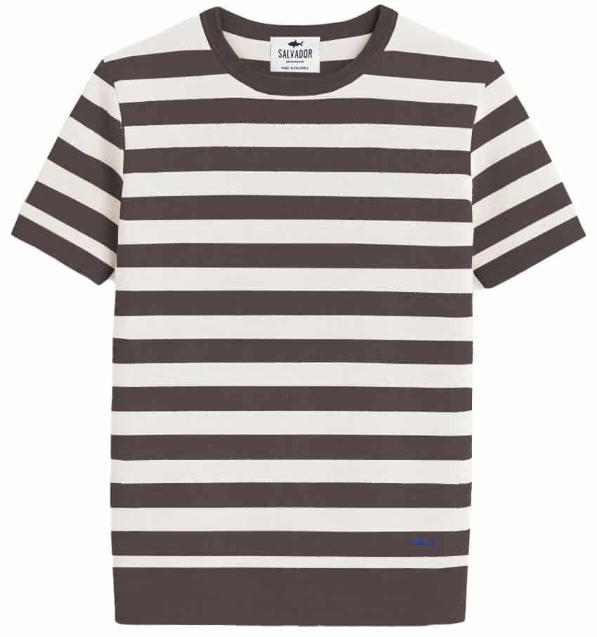 CAMISETA DE PUNTO BLANCA RAYAS CAFES - miniatura 1