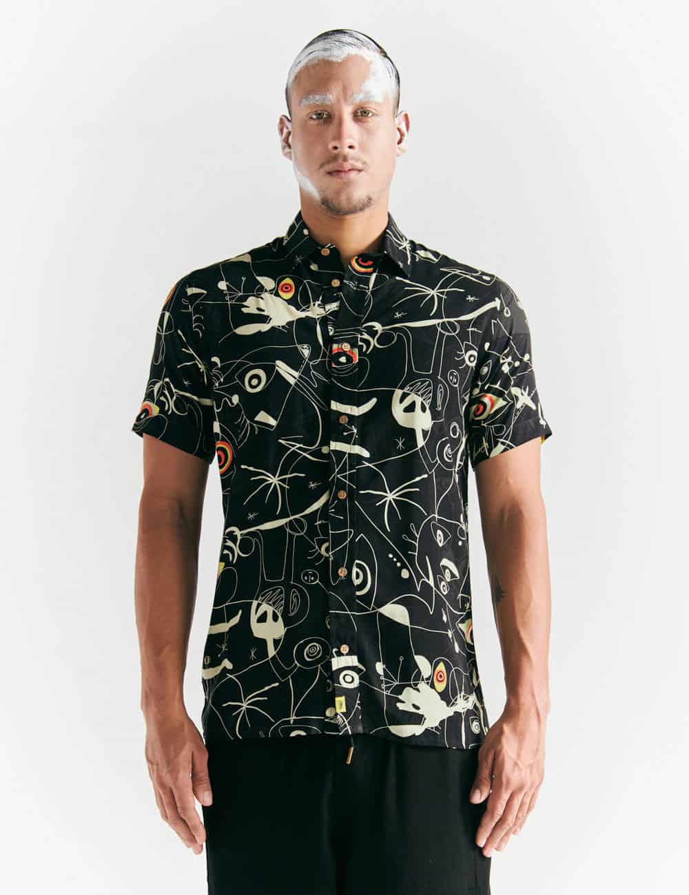 Camisa Regular Fit Miro  negro + crudo Hombre - miniatura 4
