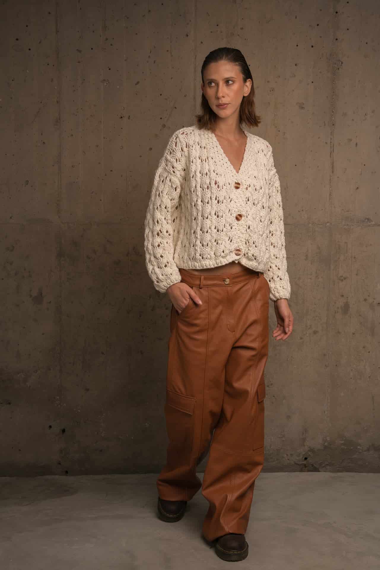 OPEN PIPE MESH FABRIC SWEATER - miniatura 4