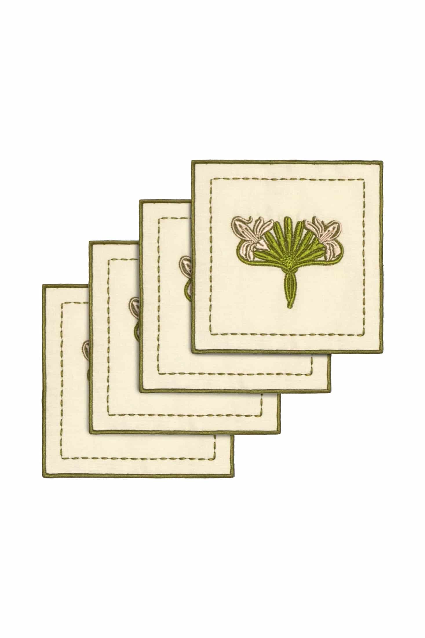 Lirios Cocktail Napkins / Ivory & Green - Set of 4 - miniatura 1