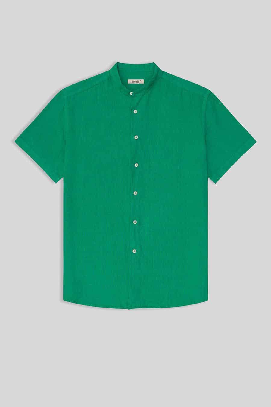 men’s linen shirt mao green basic - miniatura 1