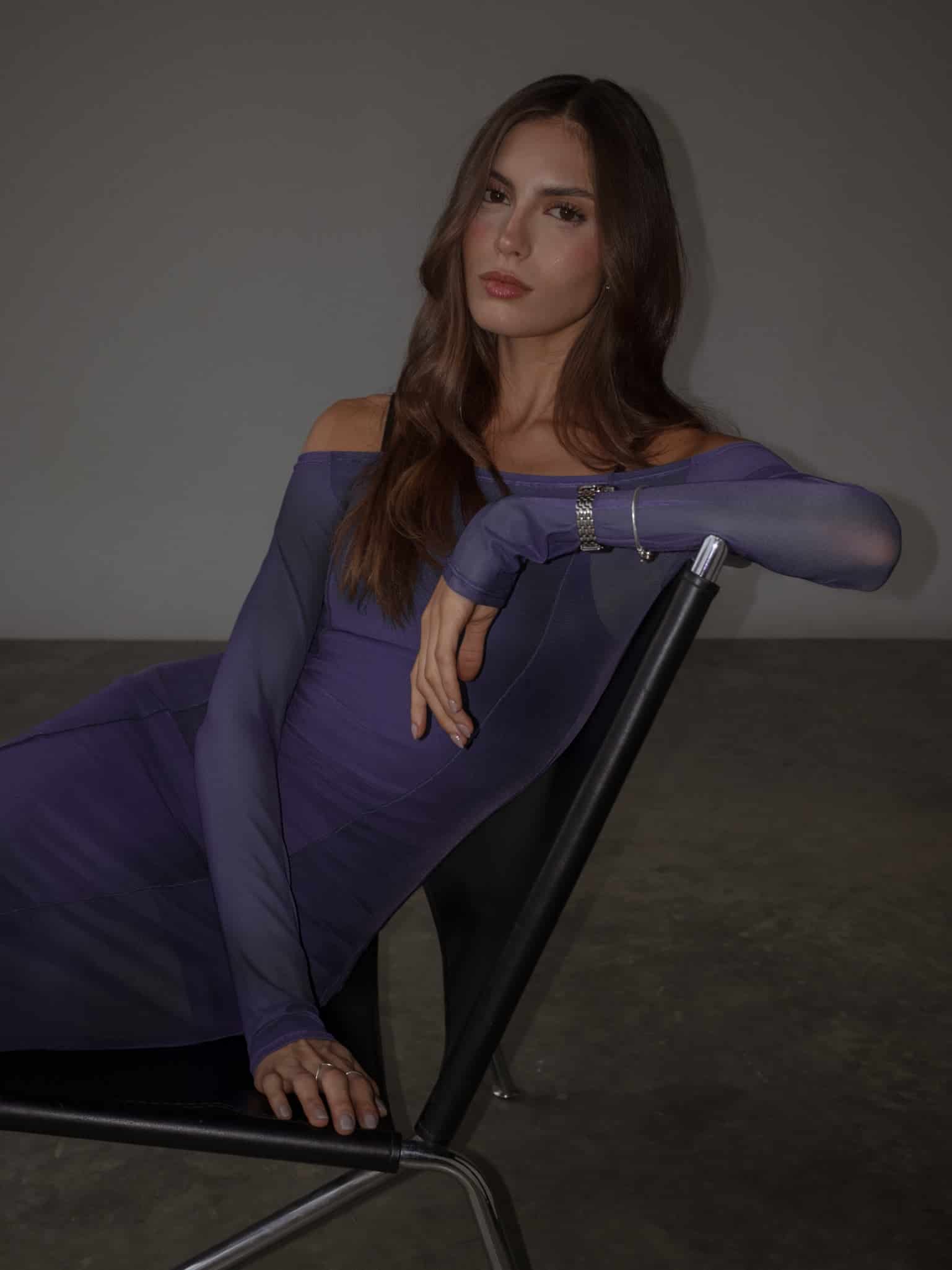OFF SHOULDER MESH DRESS - MYSTIC PURPLE - miniatura 3