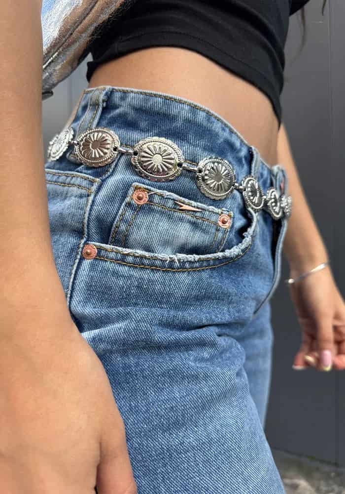 Jean para Mujer Wide Leg Tiro Bajo Azul Medio Claro - miniatura 3