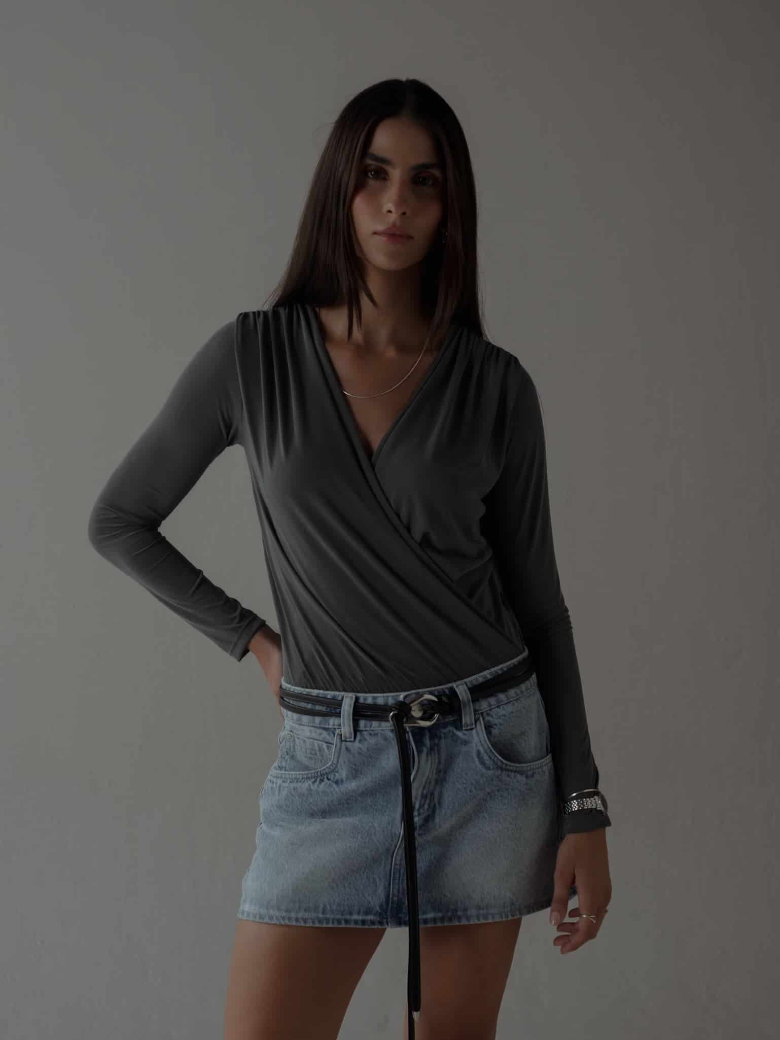 LONG SLEEVE FLOWY BODY - DARK GRAY - miniatura 1