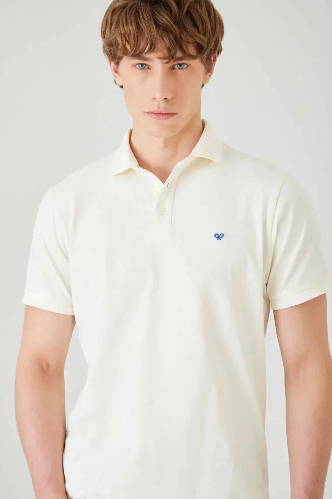 Polo regular fit con logo bordado en algodón blanco para hombre - miniatura 1