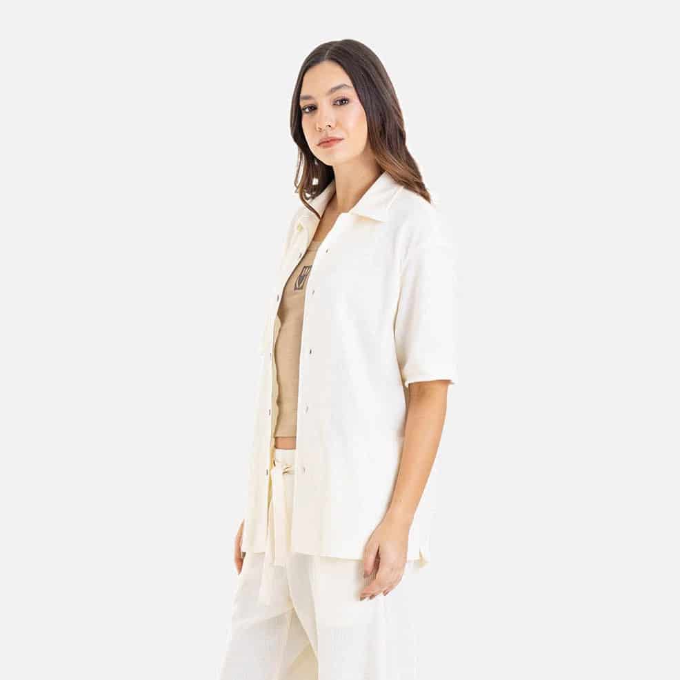 Relaxed Short Sleeve Shirt Ivory - miniatura 6