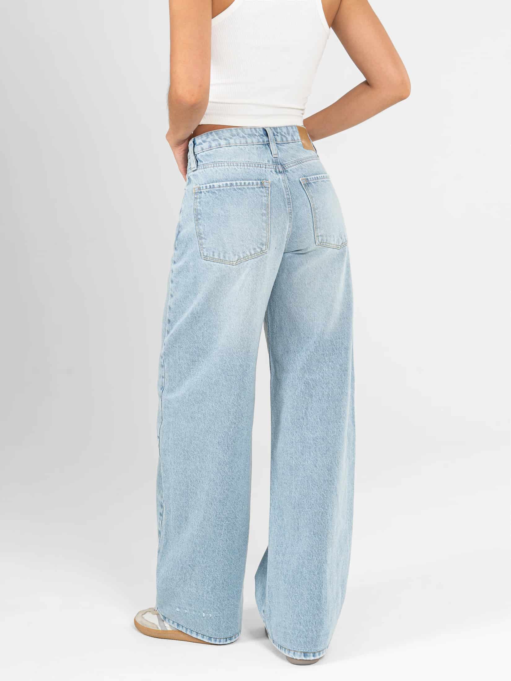 Ref: 066521 Jean wide leg, rígido, tiro alto, con cortes, tono azul claro - miniatura 4
