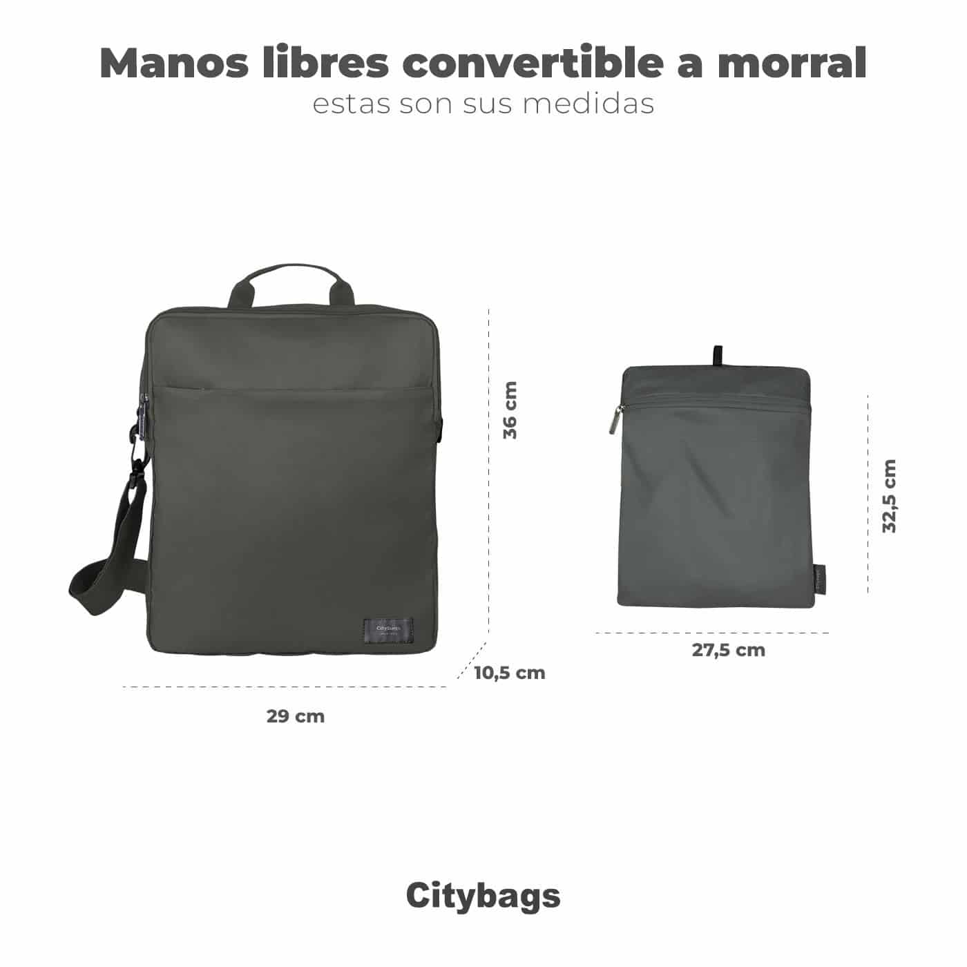 Bolso Manos Libres Convertible a Morral Citybags Light Verde Militar - miniatura 8