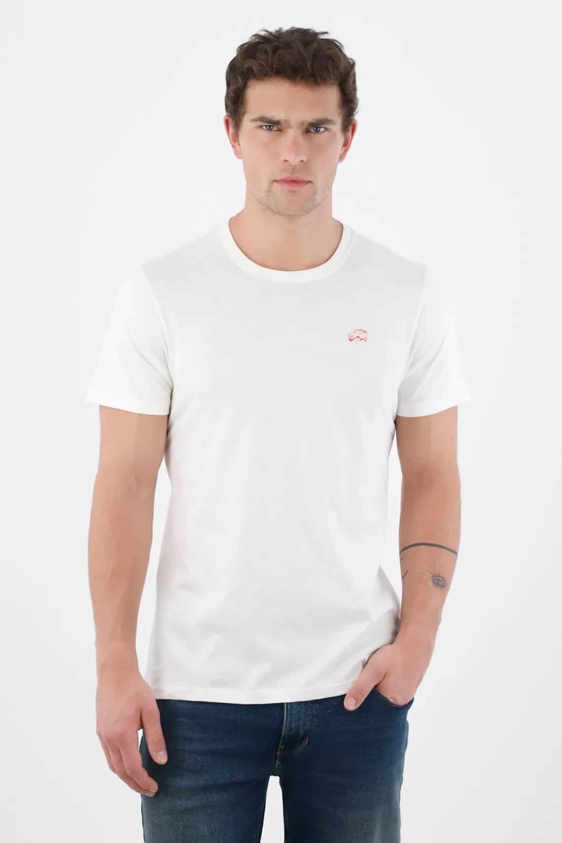Camiseta regular con mini gráfico al pecho de algodón blanco para hombre - miniatura 1