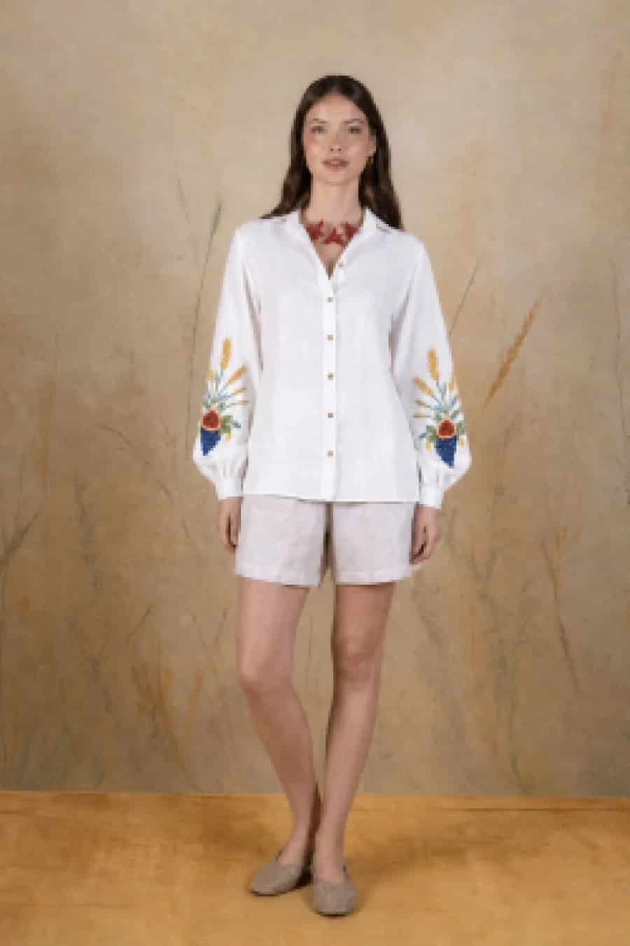 Women's Auctus linen shirt white - miniatura 1
