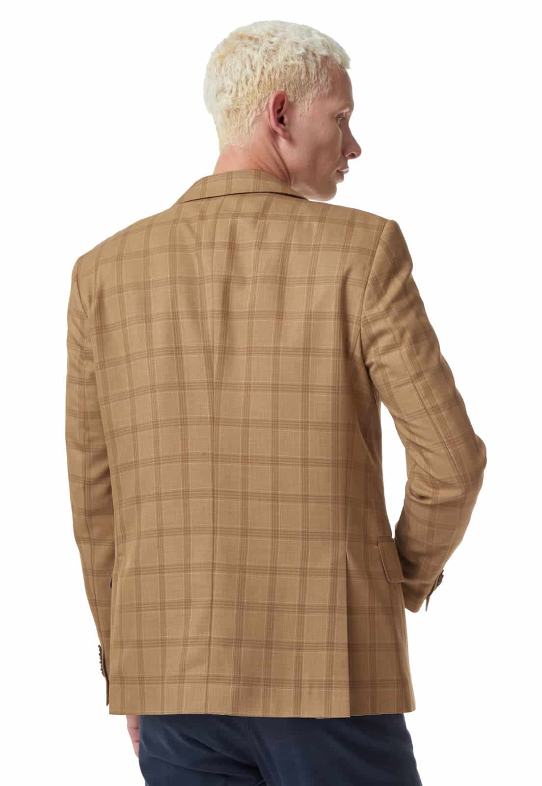 Blazer clásico a cuadros camel. - miniatura 8