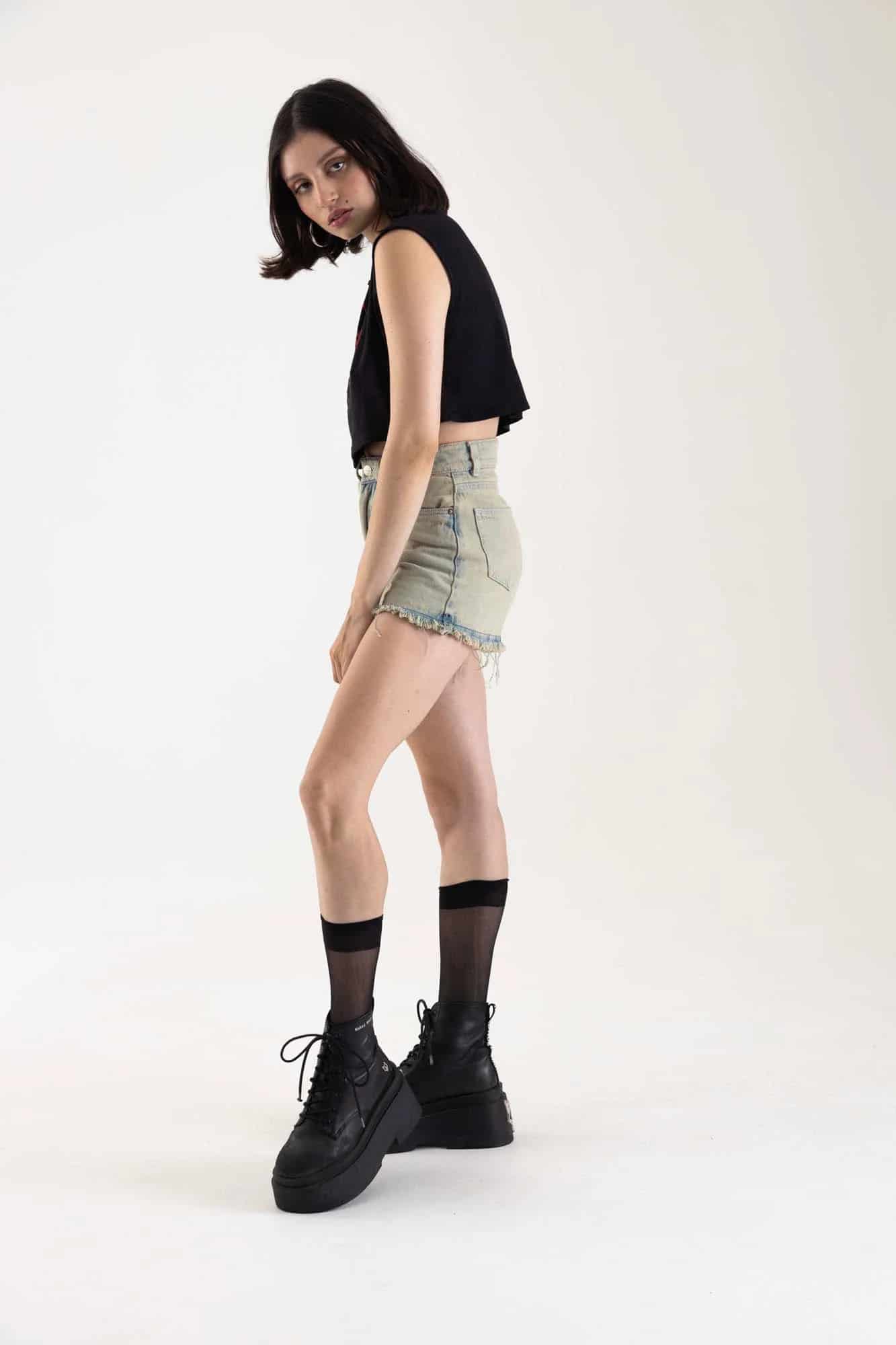 BLACK ACID DENIM SHORT - miniatura 21