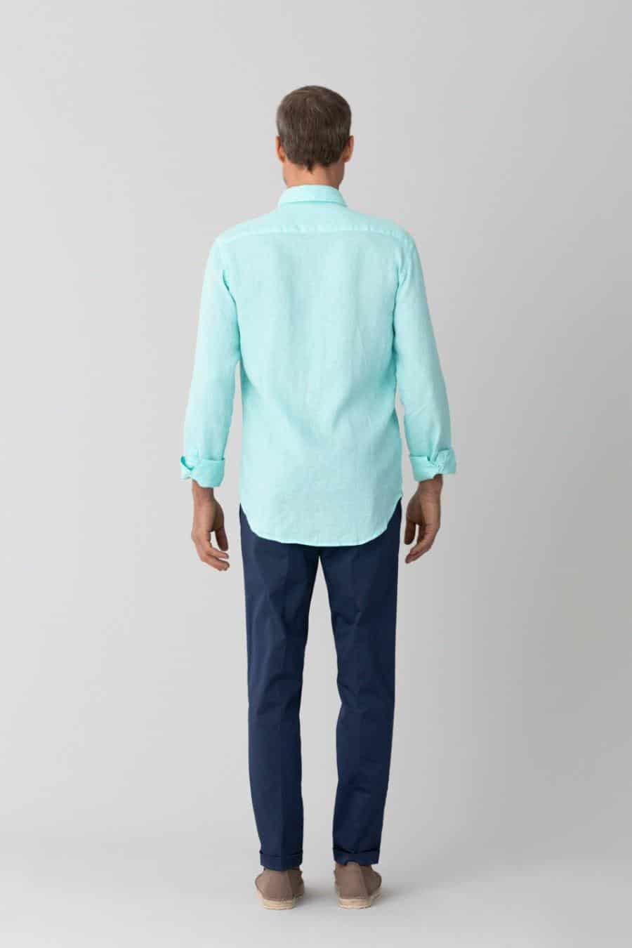 Men's linen shirt aqua - miniatura 2
