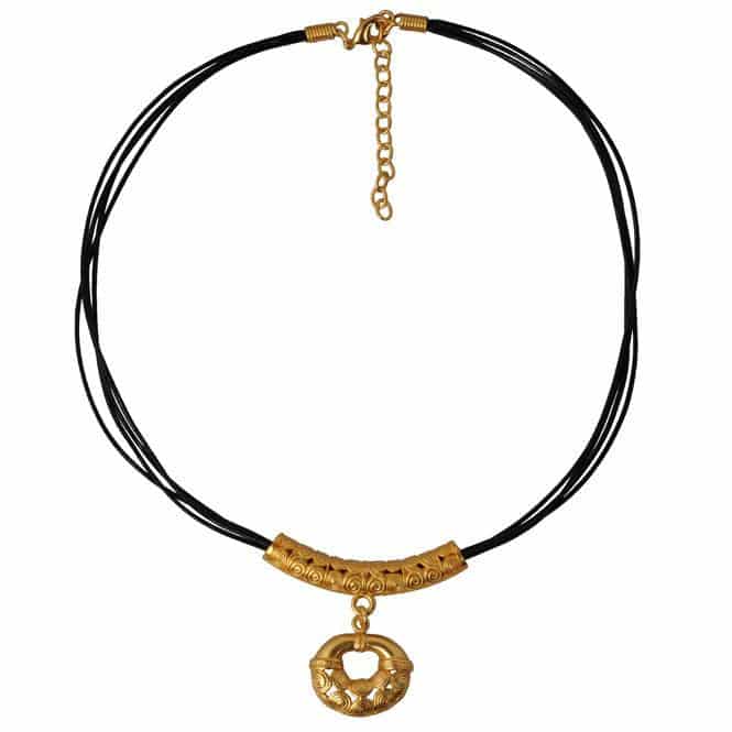 Collar Cuero 4 Vueltas y Dije Pequeño Nariguera Calima - miniatura 1