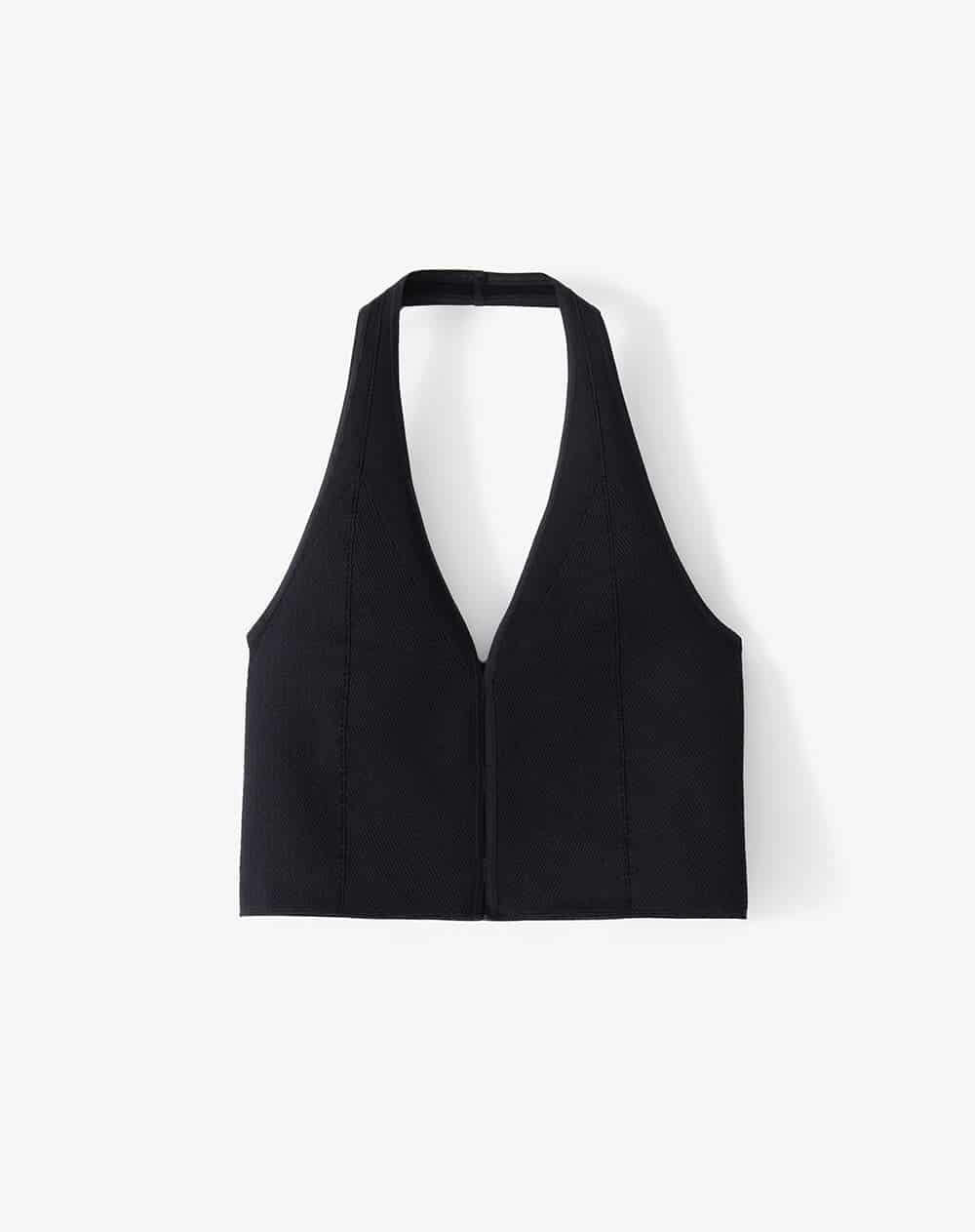 Crop top halter slim seamless negro mujer - miniatura 1