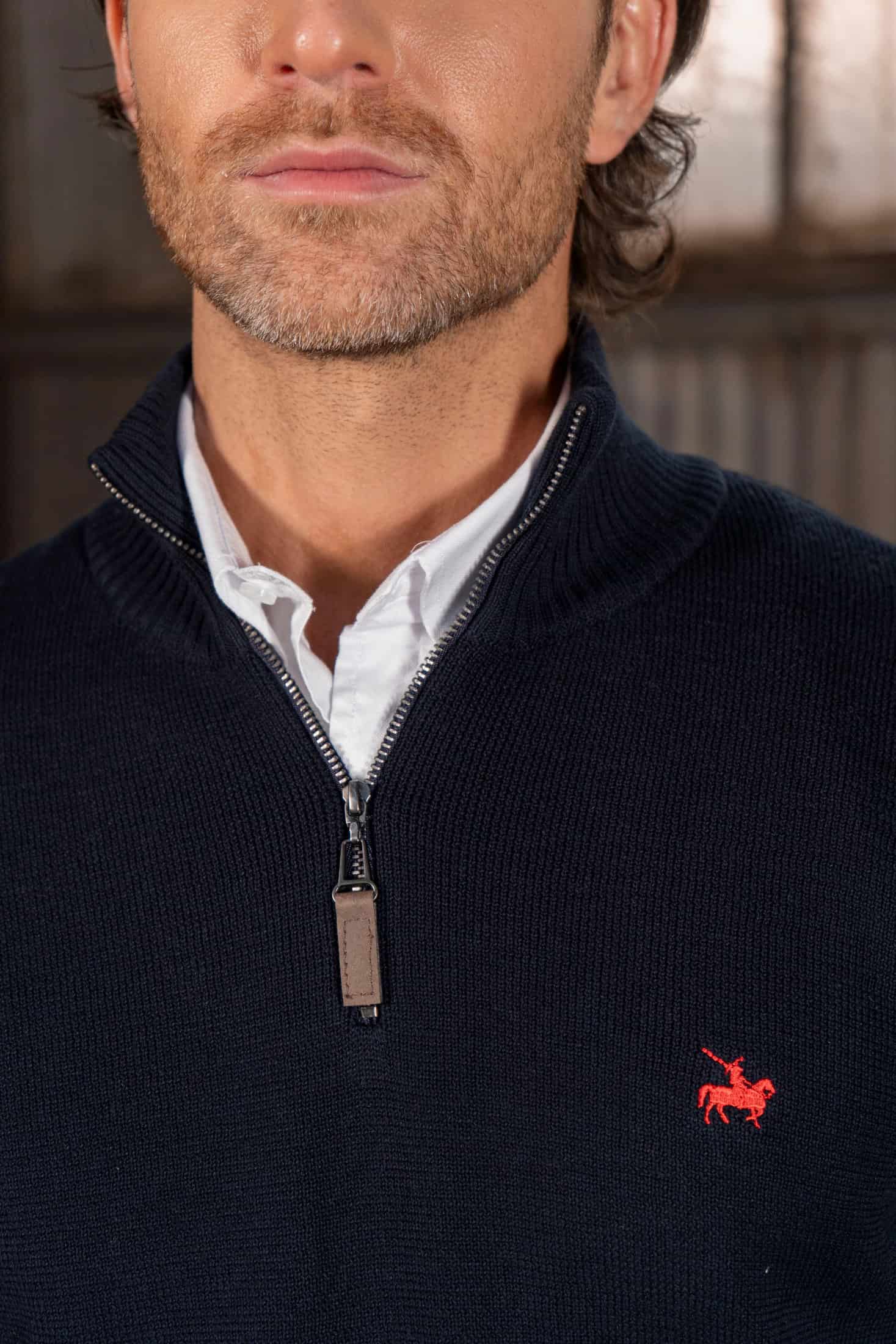 Suéter Halfzip Minimal Hombre Azul Oscuro - miniatura 2
