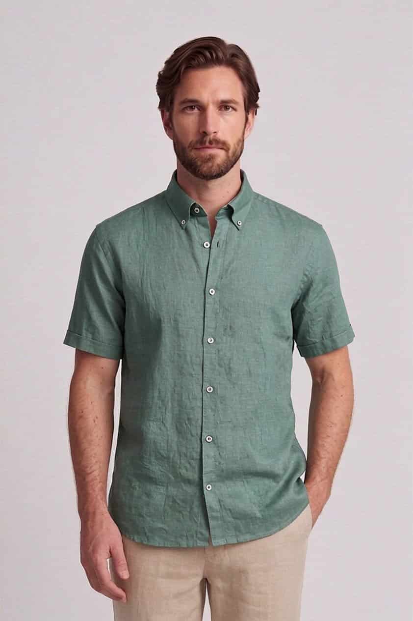 Camisa en lino manga corta para hombre Jon Sonen 017225036 - miniatura 1