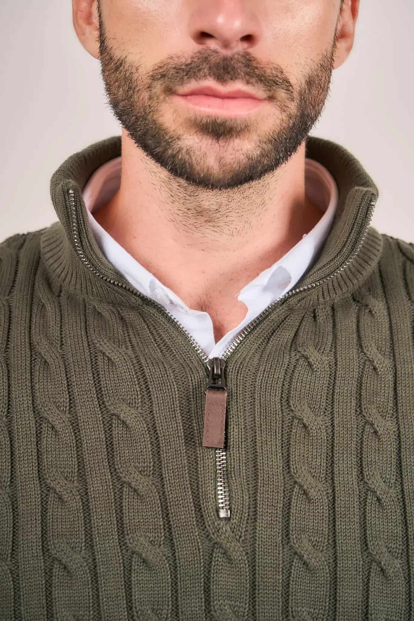 Suéter Halfzip Trenzado Hombre Verde - miniatura 6