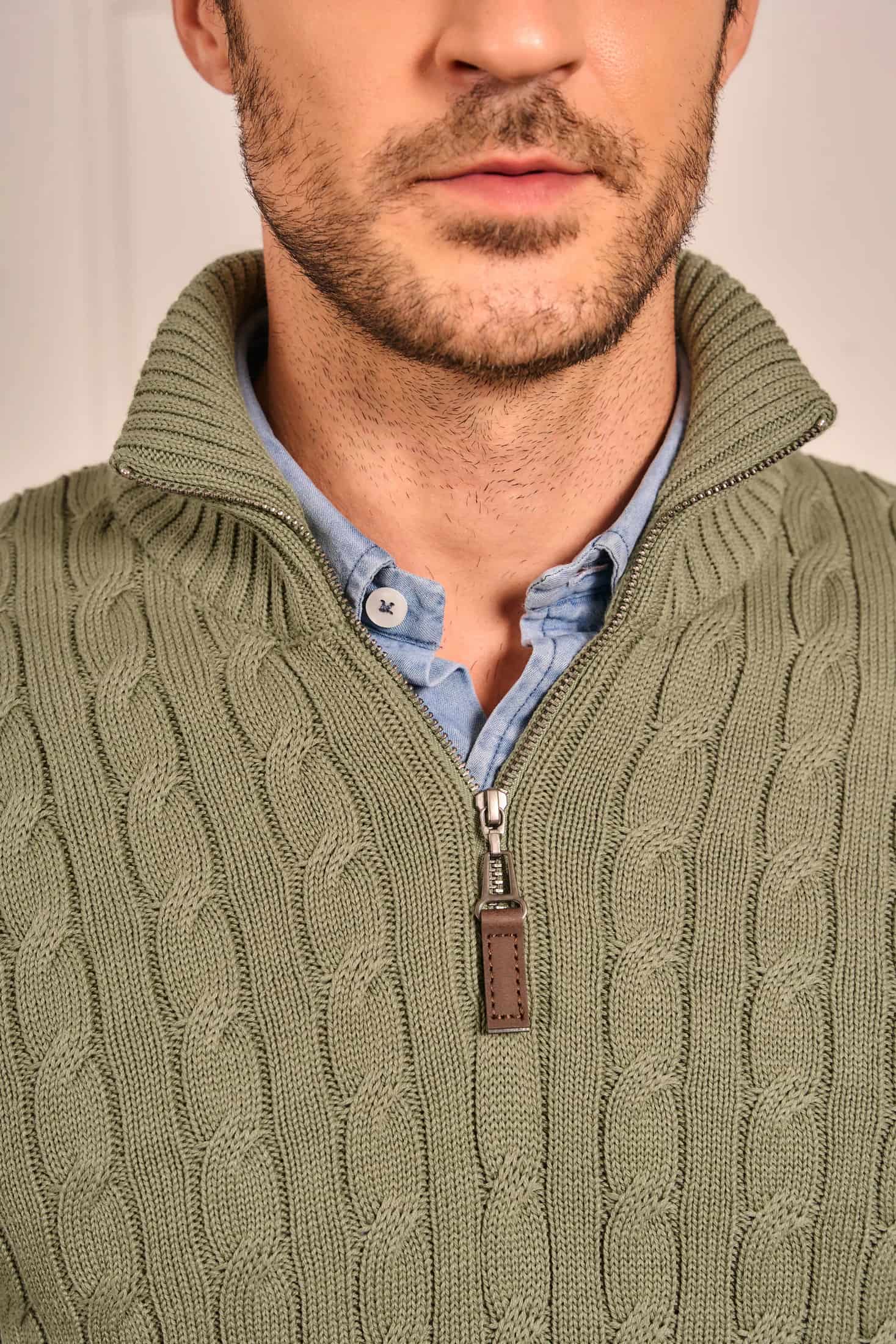 Suéter Halfzip Trenzado Hombre Verde Alamo - miniatura 2
