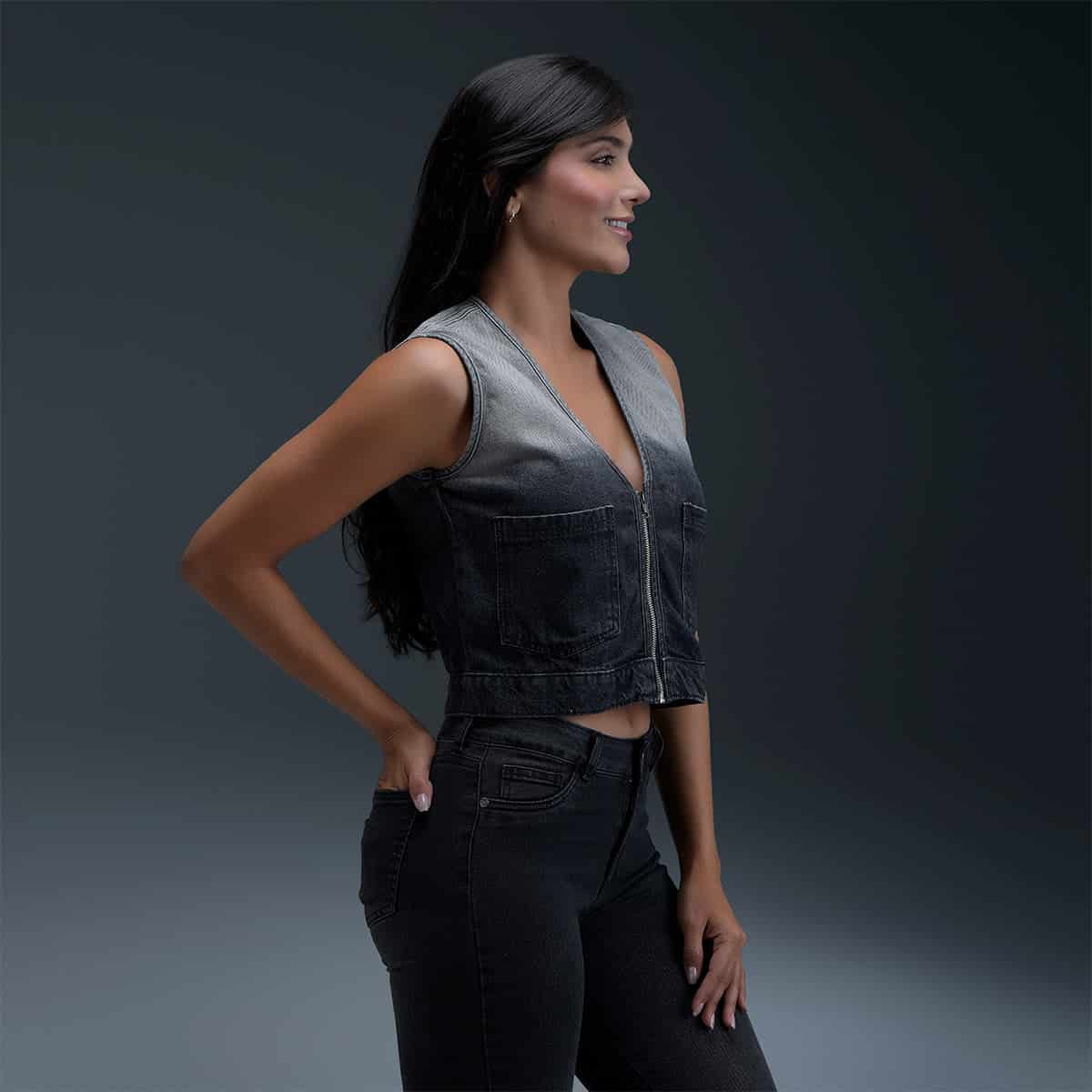 Chaleco Denim Gris Mujer - miniatura 3