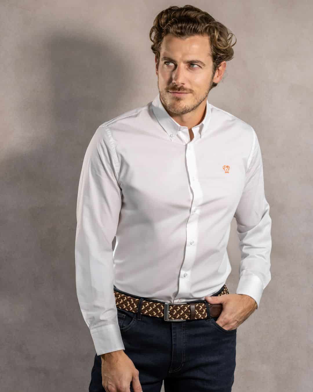 Camisa Antimanchas Popelina Blanco Logo Coral - Talla Regular - miniatura 4