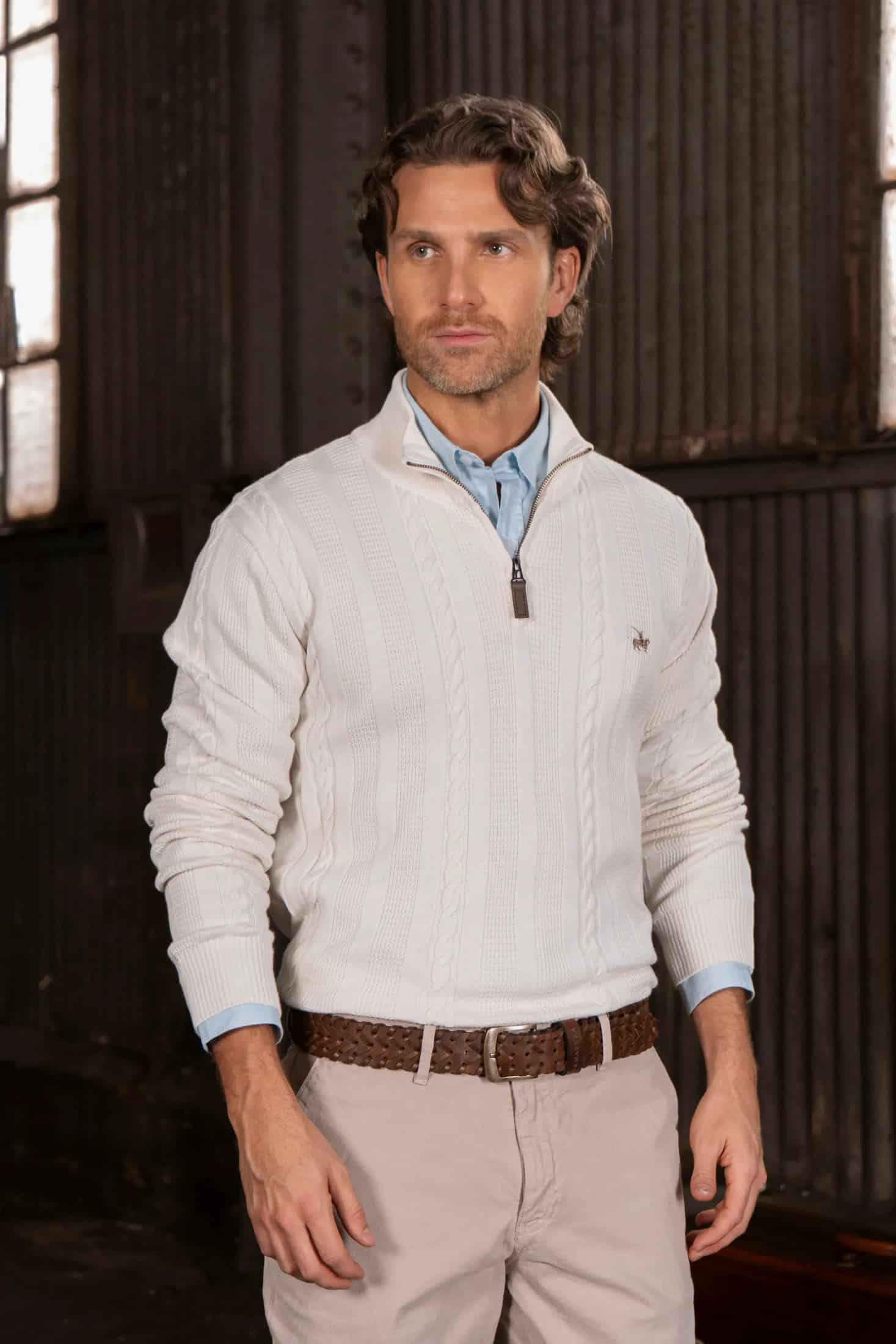 Suéter Halfzip Atlas Hombre Hueso - miniatura 2