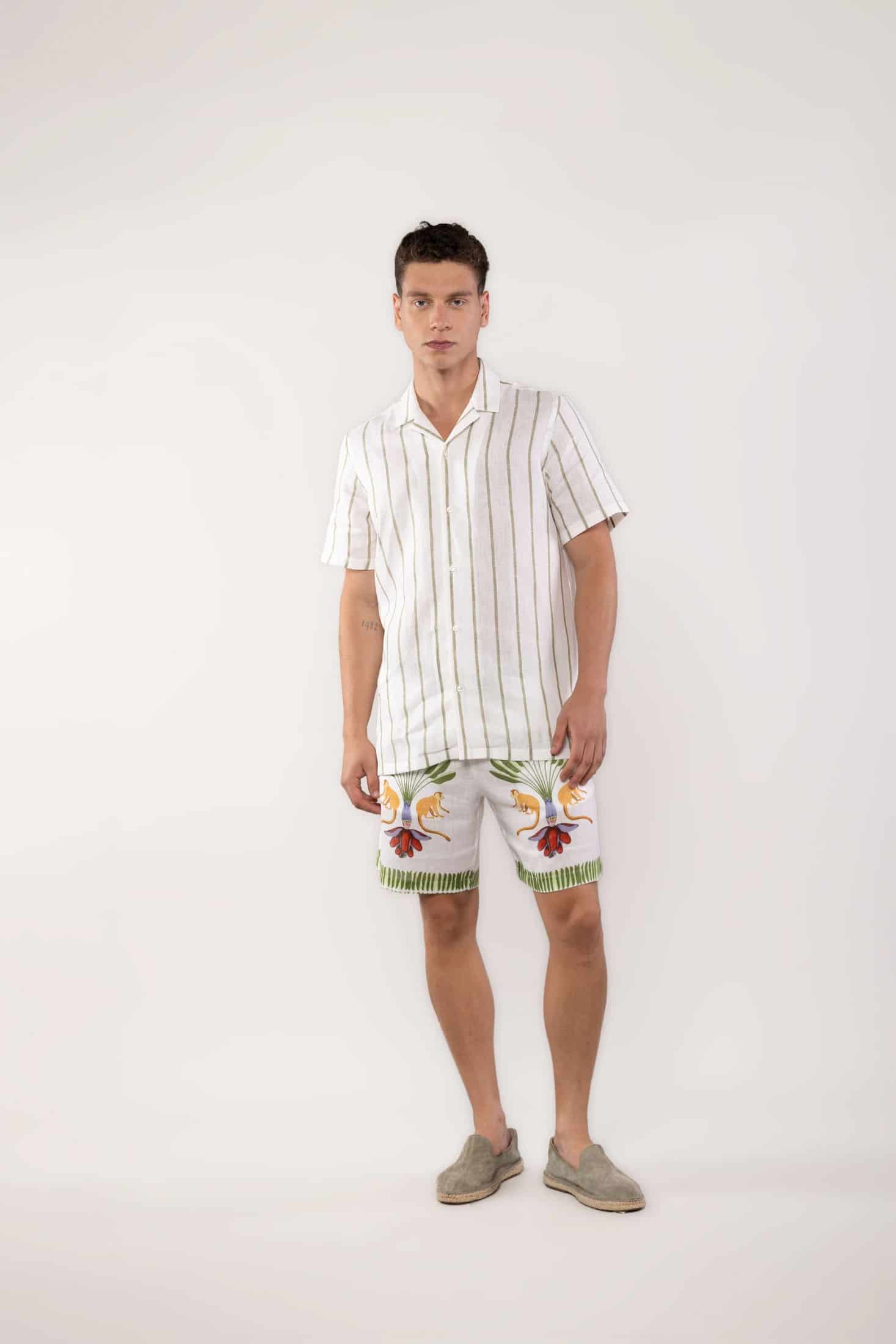 Men's linen shirt striped white - miniatura 4