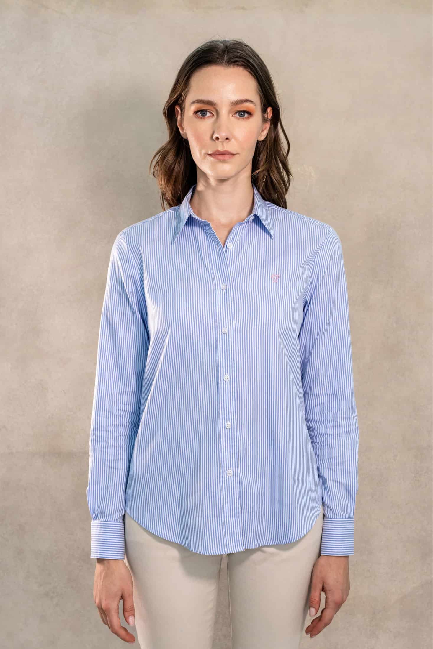 Camisa Antimanchas Oxford de Mujer Rayas Azul Yale - miniatura 1