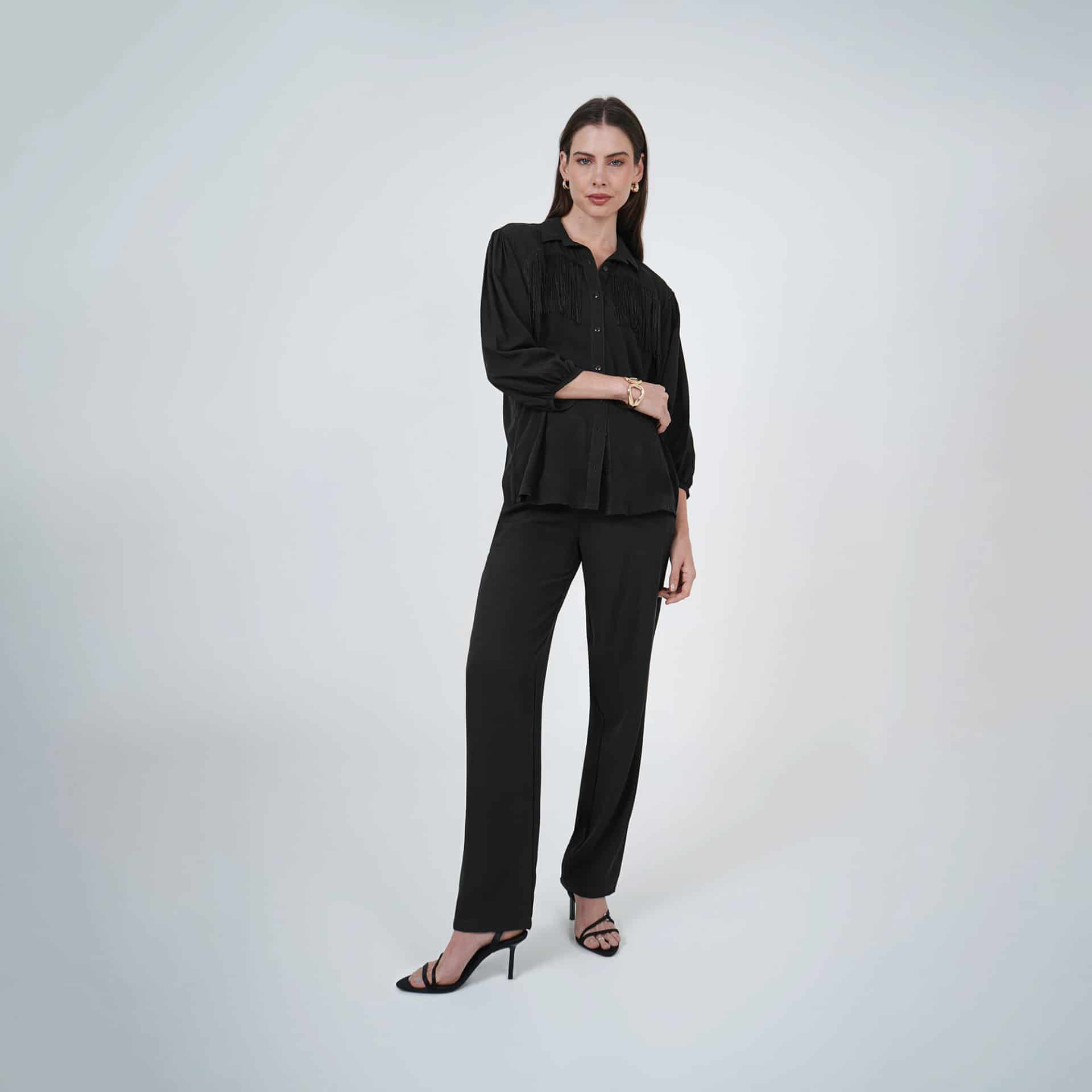 Blusa cuello camisero manga 3/4 con flecos - miniatura 4
