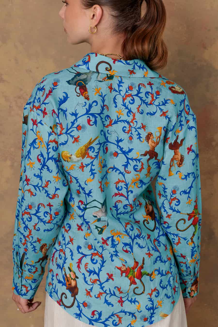 Women's shirt linen delphos turquoise - miniatura 4