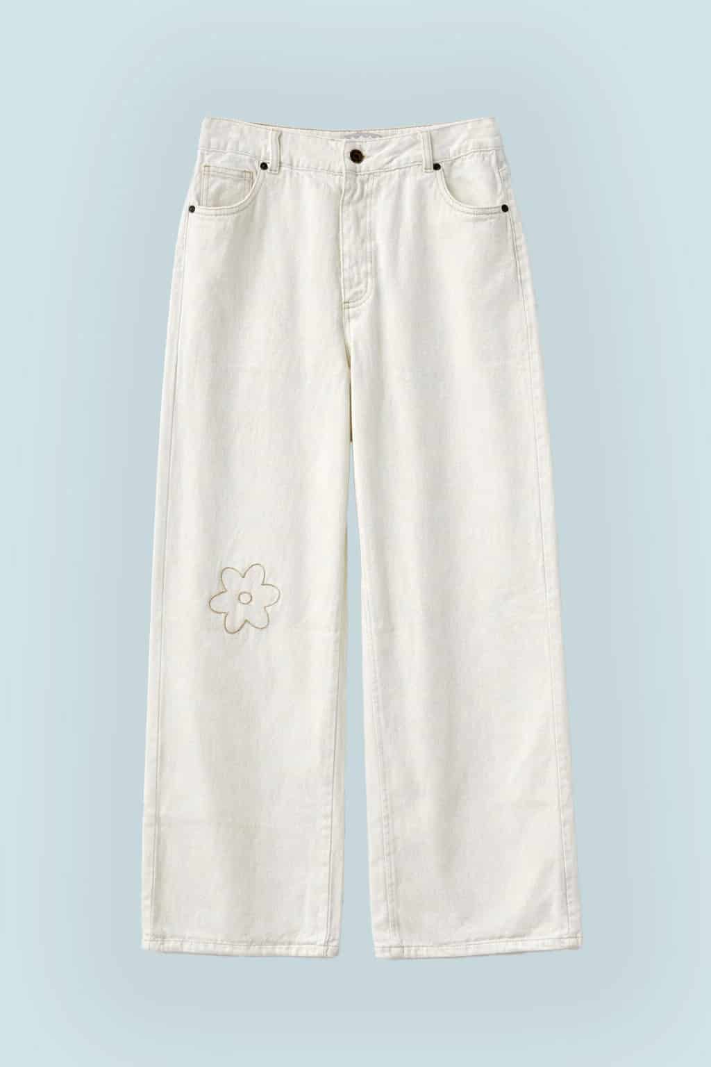 Jeans Flor Bordada Crudo - miniatura 2
