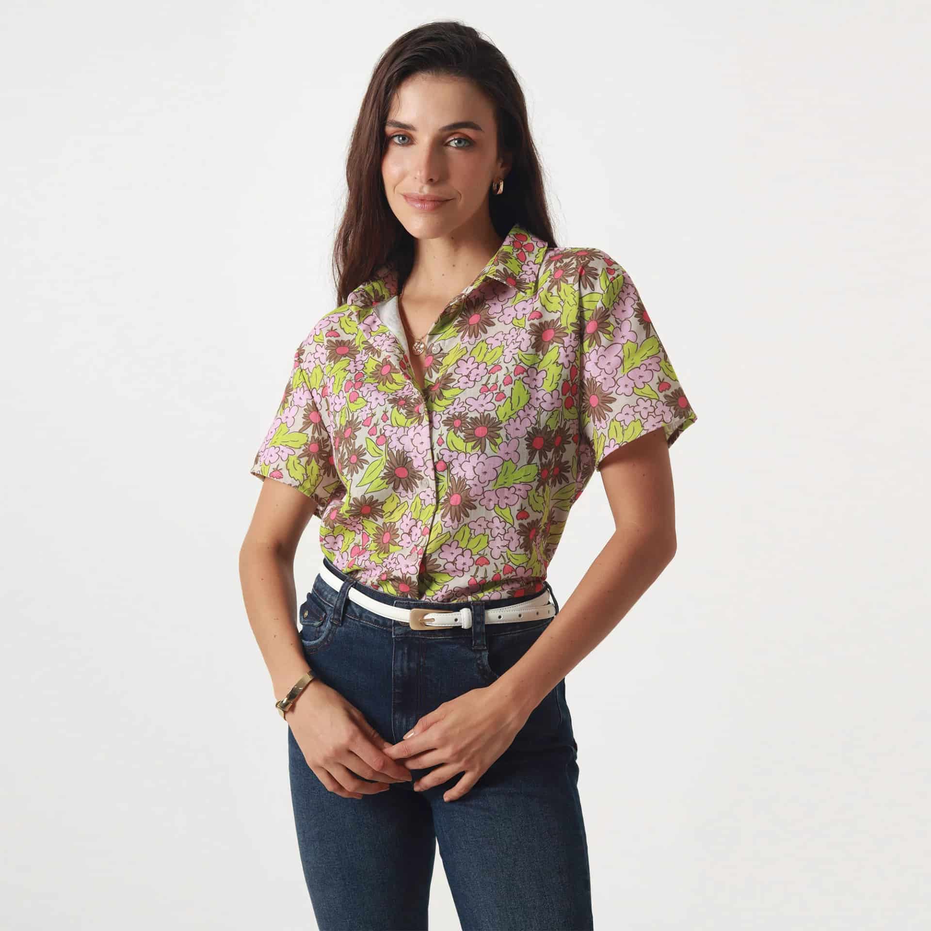 Blusa Cuello Camisero Manga Corta - miniatura 3