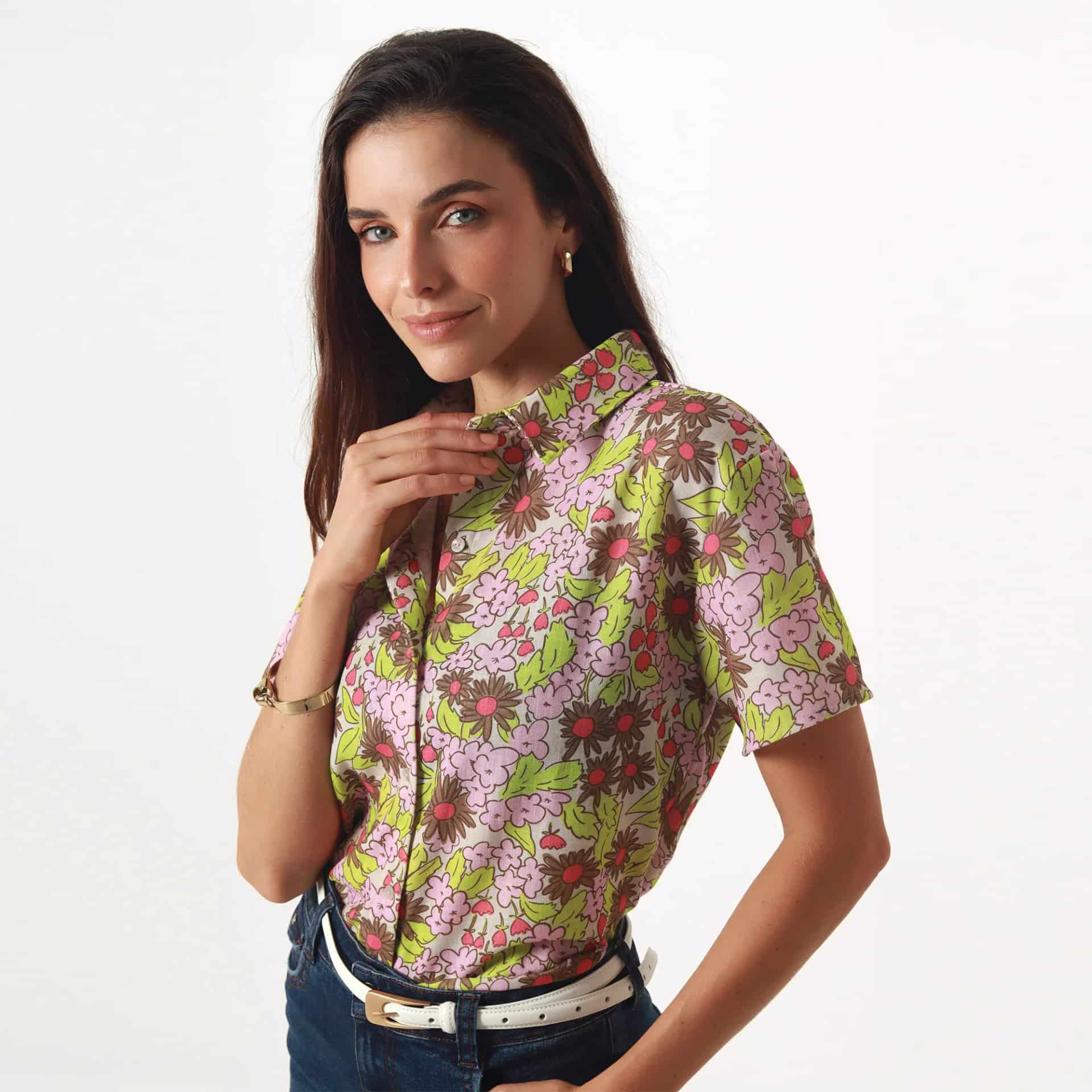 Blusa Cuello Camisero Manga Corta - miniatura 1