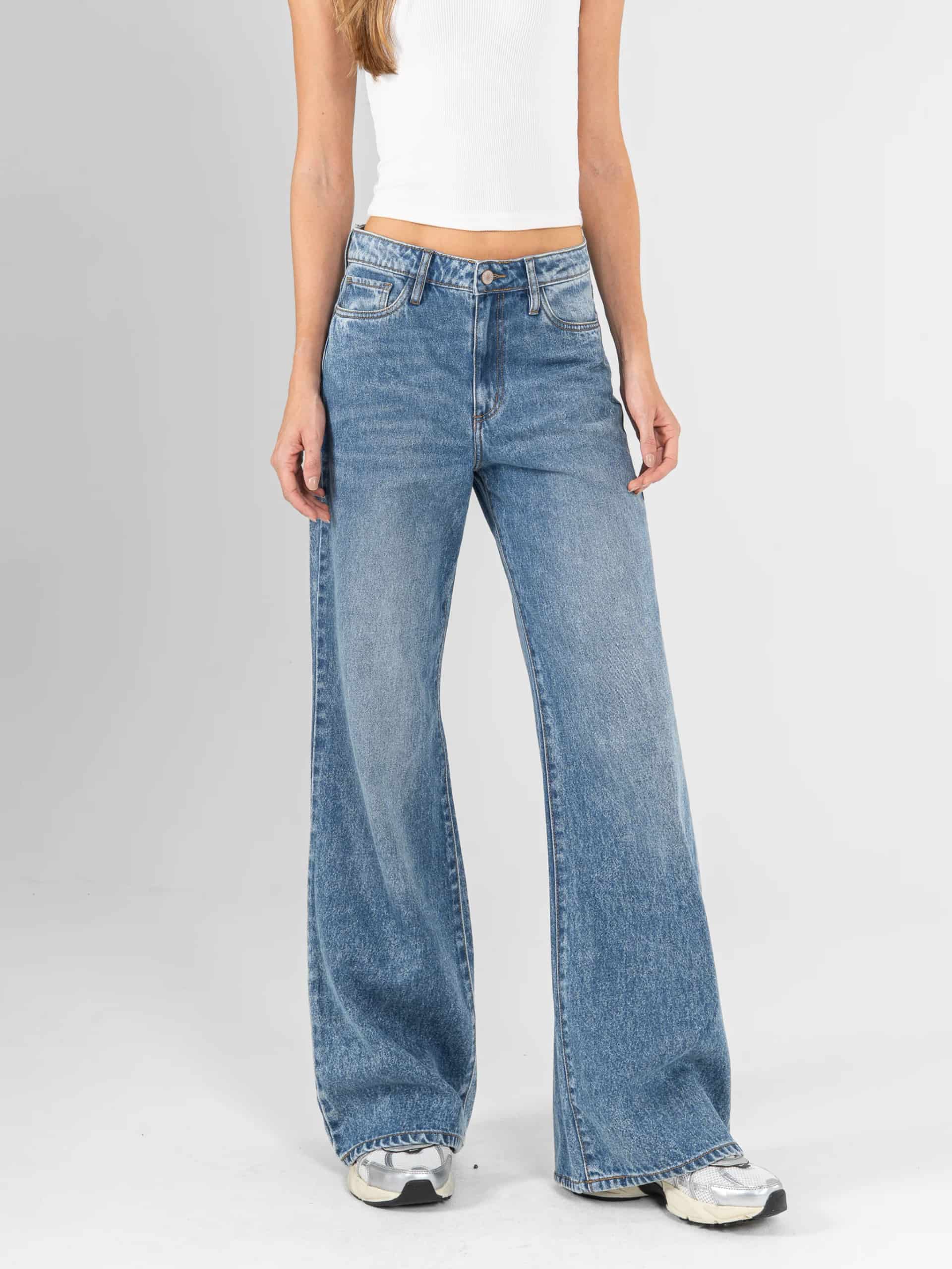 Ref: 066233 Jean Mom Flare, rígido, tiro alto, tono azul medio, diseño cinco bolsillos - miniatura 5