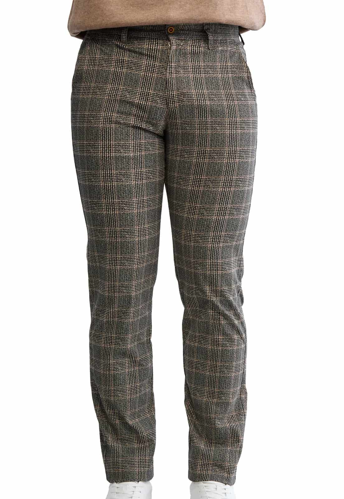 Pantalón dril a cuadros gris con camel - miniatura 4