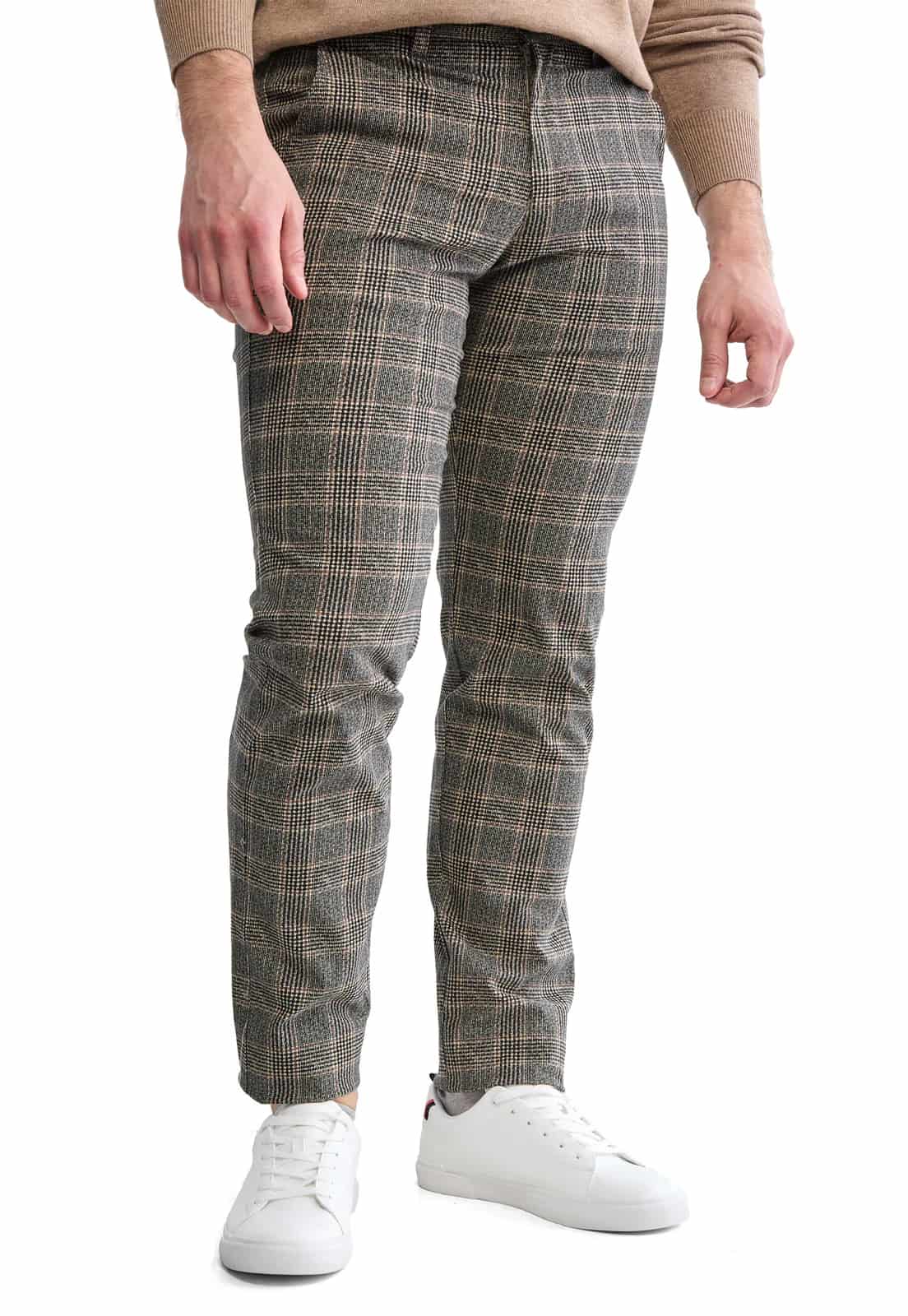 Pantalón dril a cuadros gris con camel - miniatura 2
