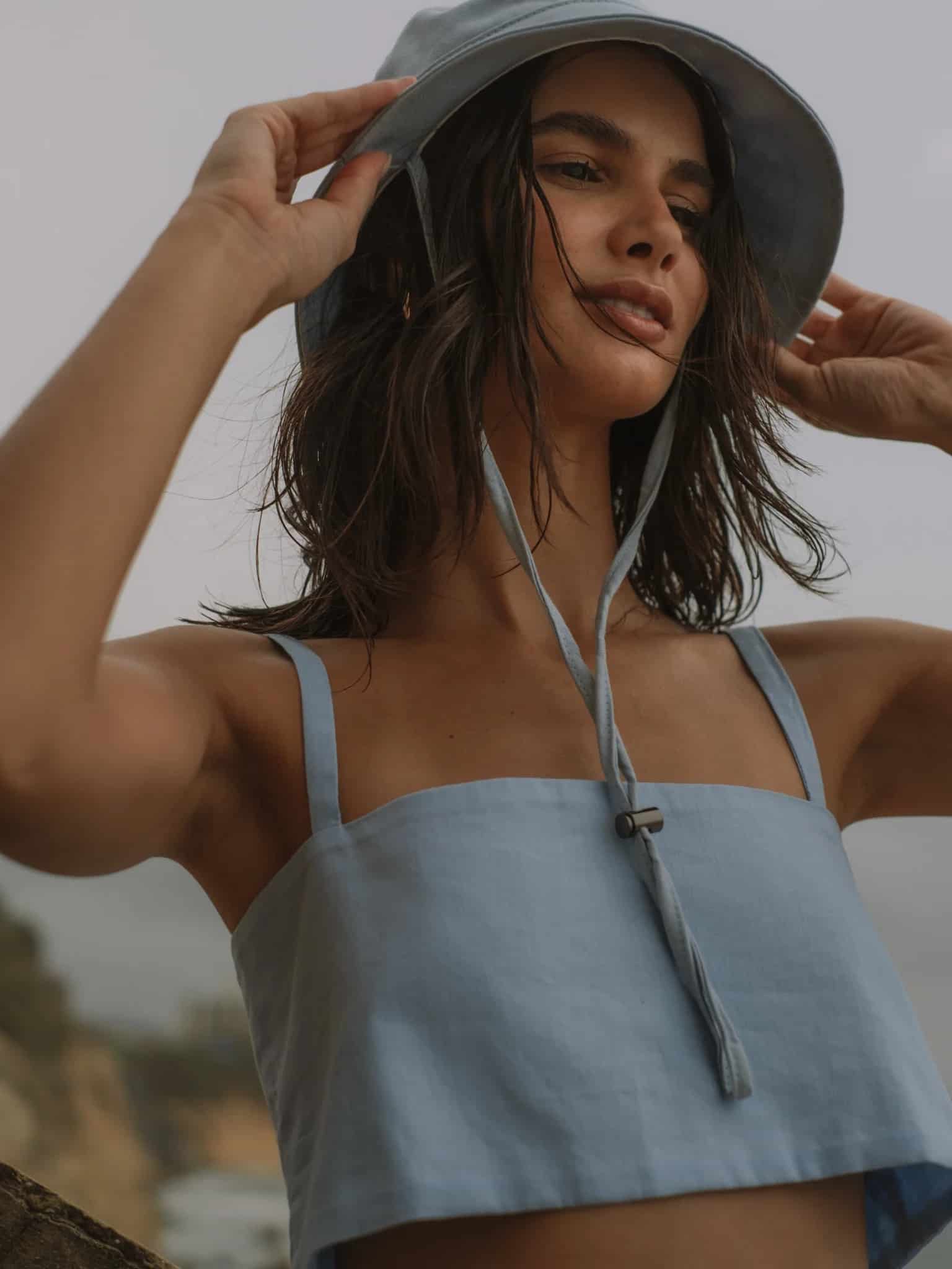 SQUARE LINEN TOP - BABY BLUE - miniatura 10