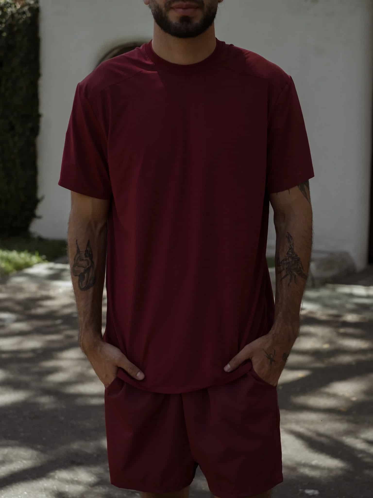 MEN STRUCTURED WORKOUT T-SHIRT - BERRY - miniatura 4