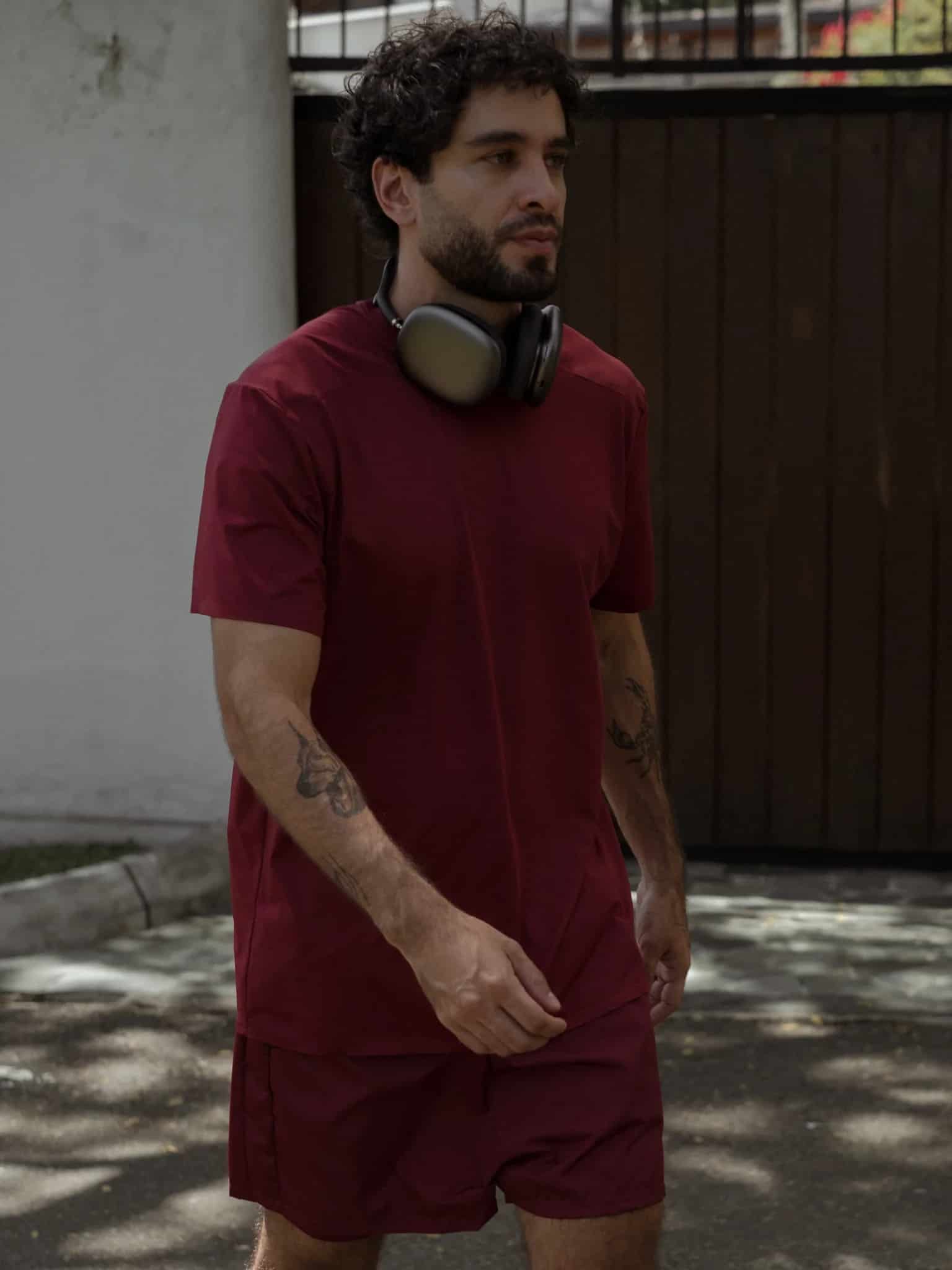 MEN STRUCTURED WORKOUT T-SHIRT - BERRY - miniatura 7