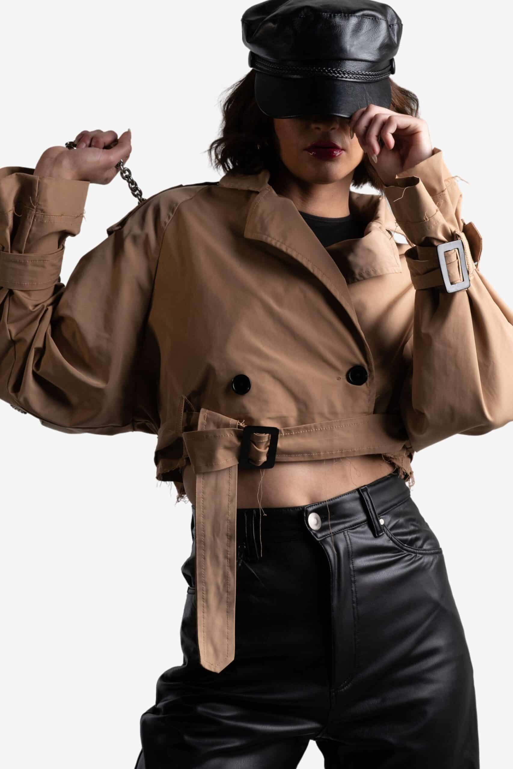 Gabardina Corta Camel - miniatura 9