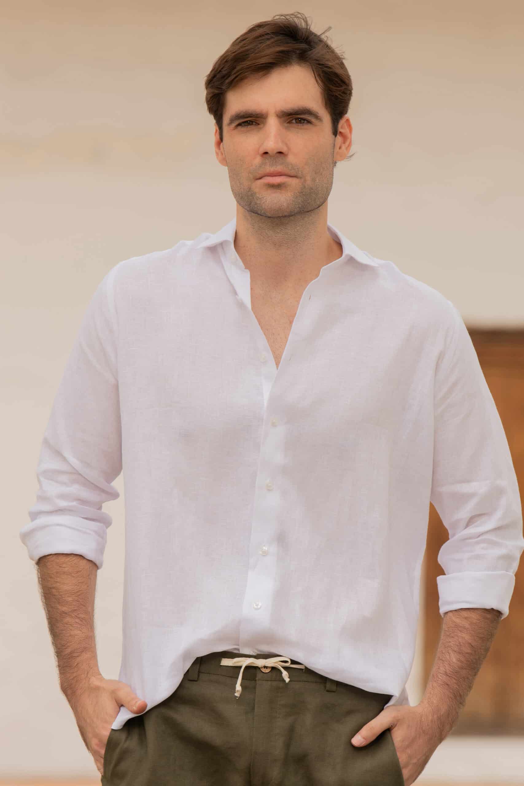 Camisa Classic Fit 100% Lino Blanco - miniatura 2
