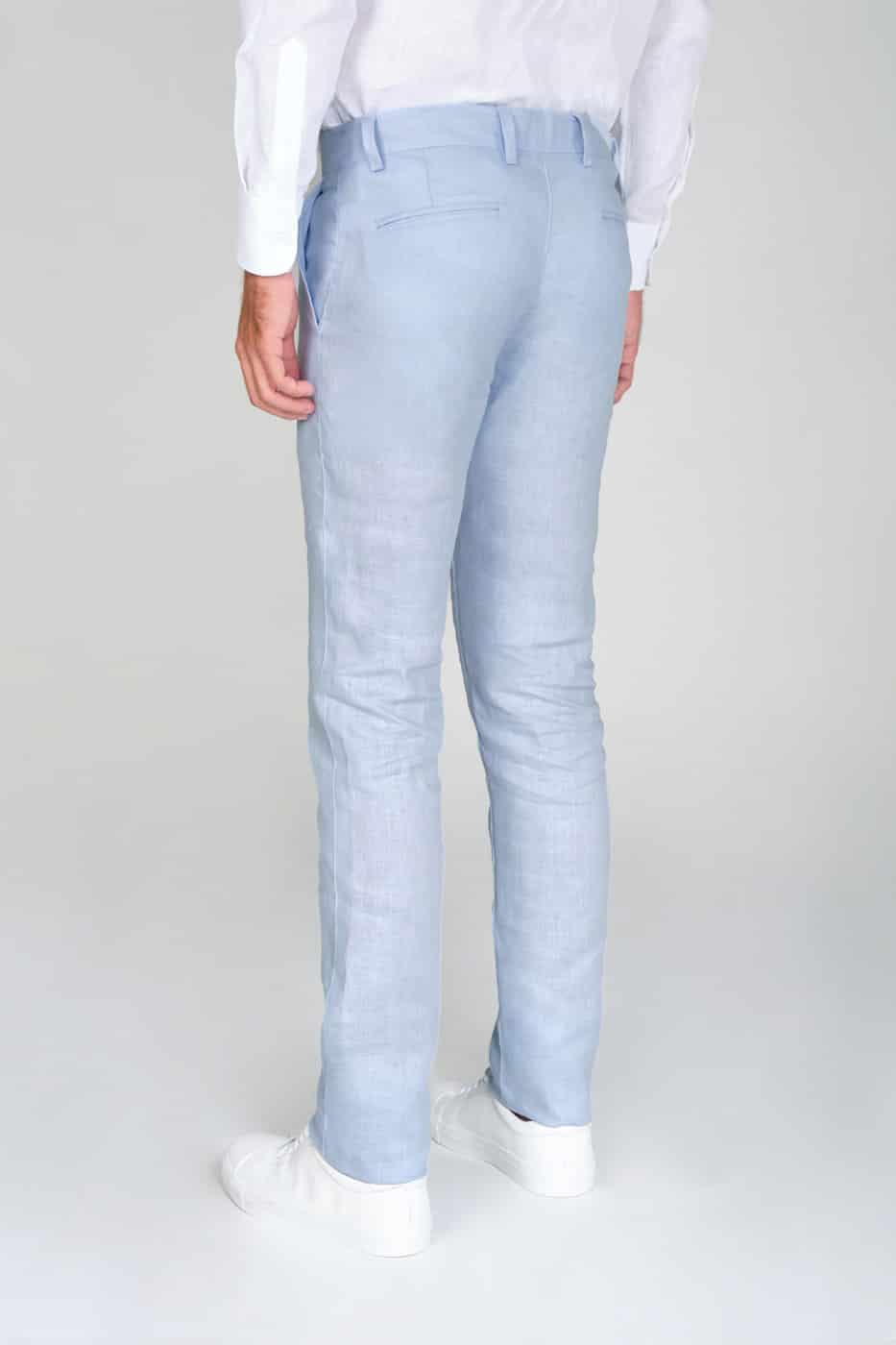 Pantalón Formal Slim Fit 100% Lino Azul Claro - miniatura 4