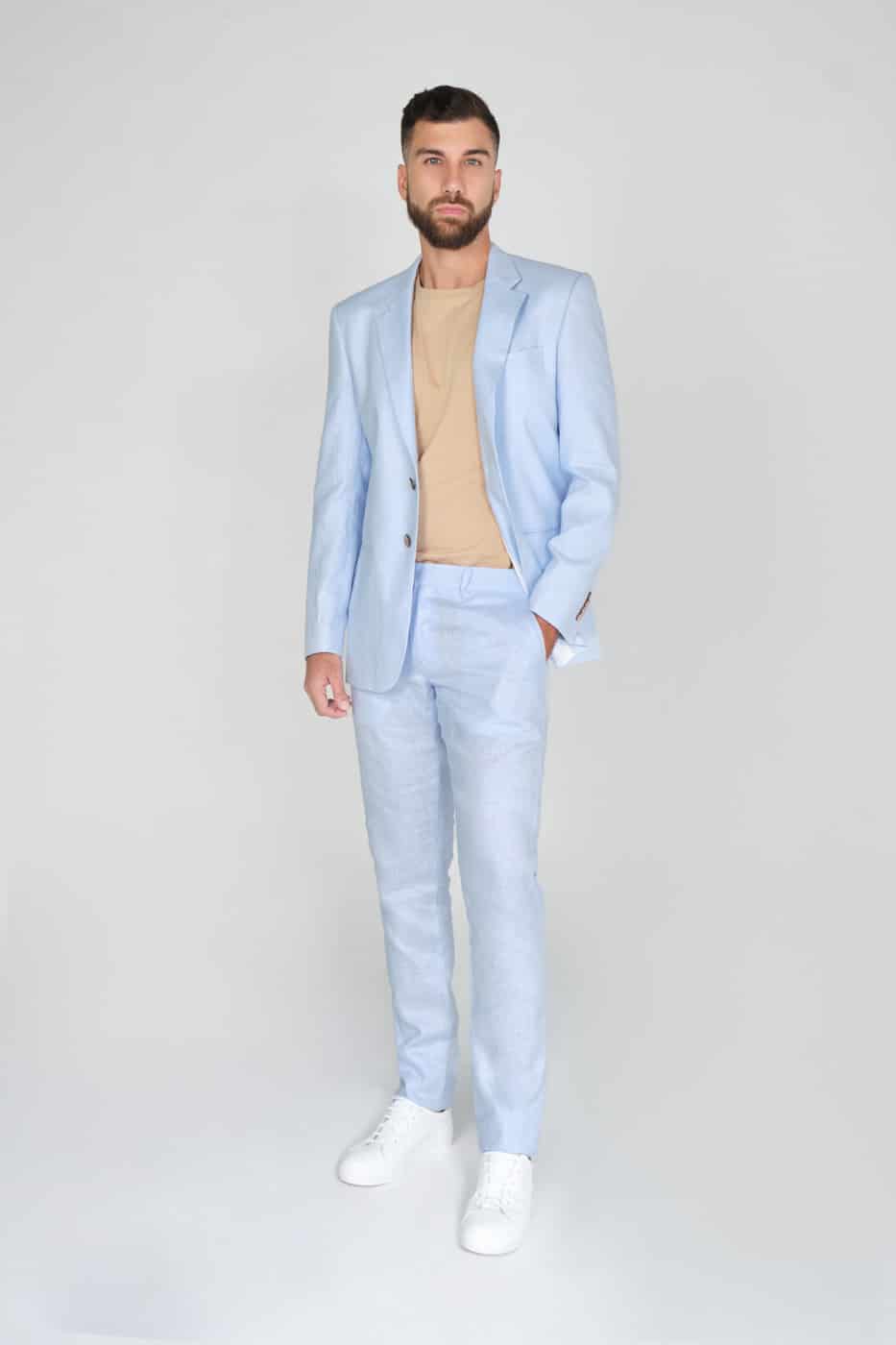 Pantalón Formal Slim Fit 100% Lino Azul Claro - miniatura 5